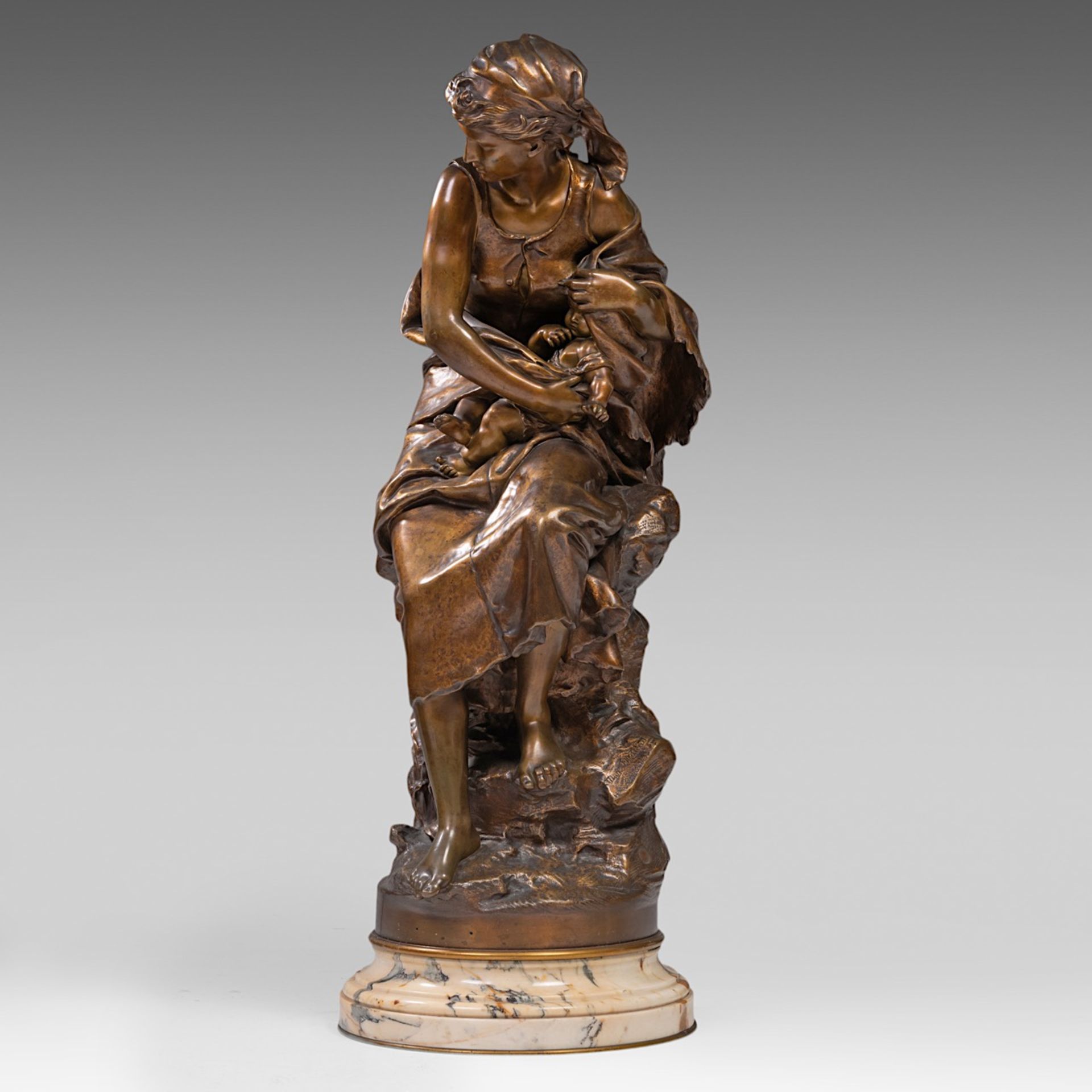 Mathurin Moreau (1822-1912), patinated bronze on a marble base, H 96 cm (total)