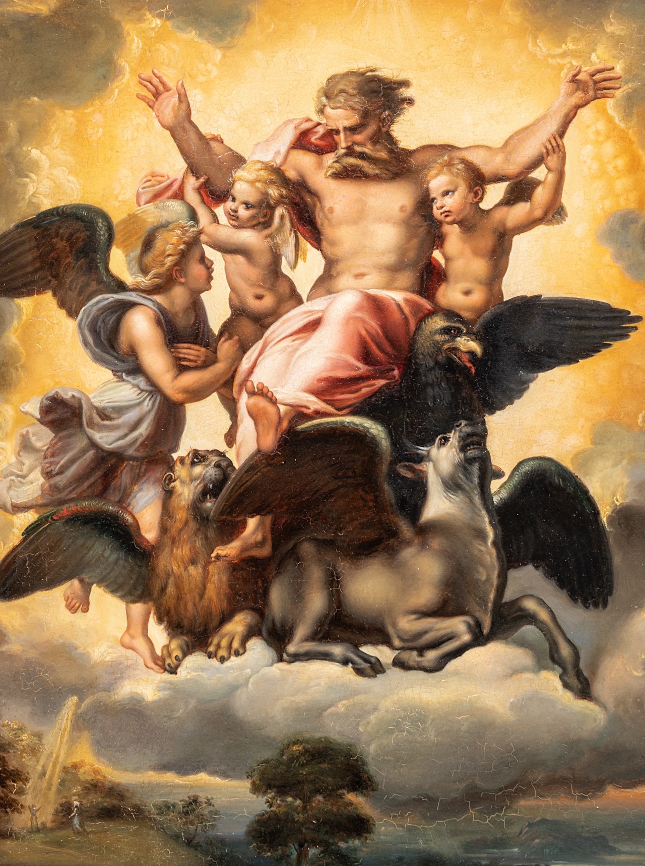 Copy after Raphael, 'The vision of Ezekiel' (1518), oil on panel, 19thC 40 x 31 cm. (15 3/4 x 12.2 i