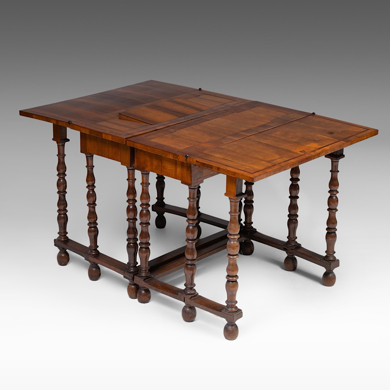 A pair of burlwood veneered walnut card tables, Dutch, 18thC, each H 78 cm - W 85 cm - D 33,5 cm (cl - Image 8 of 8