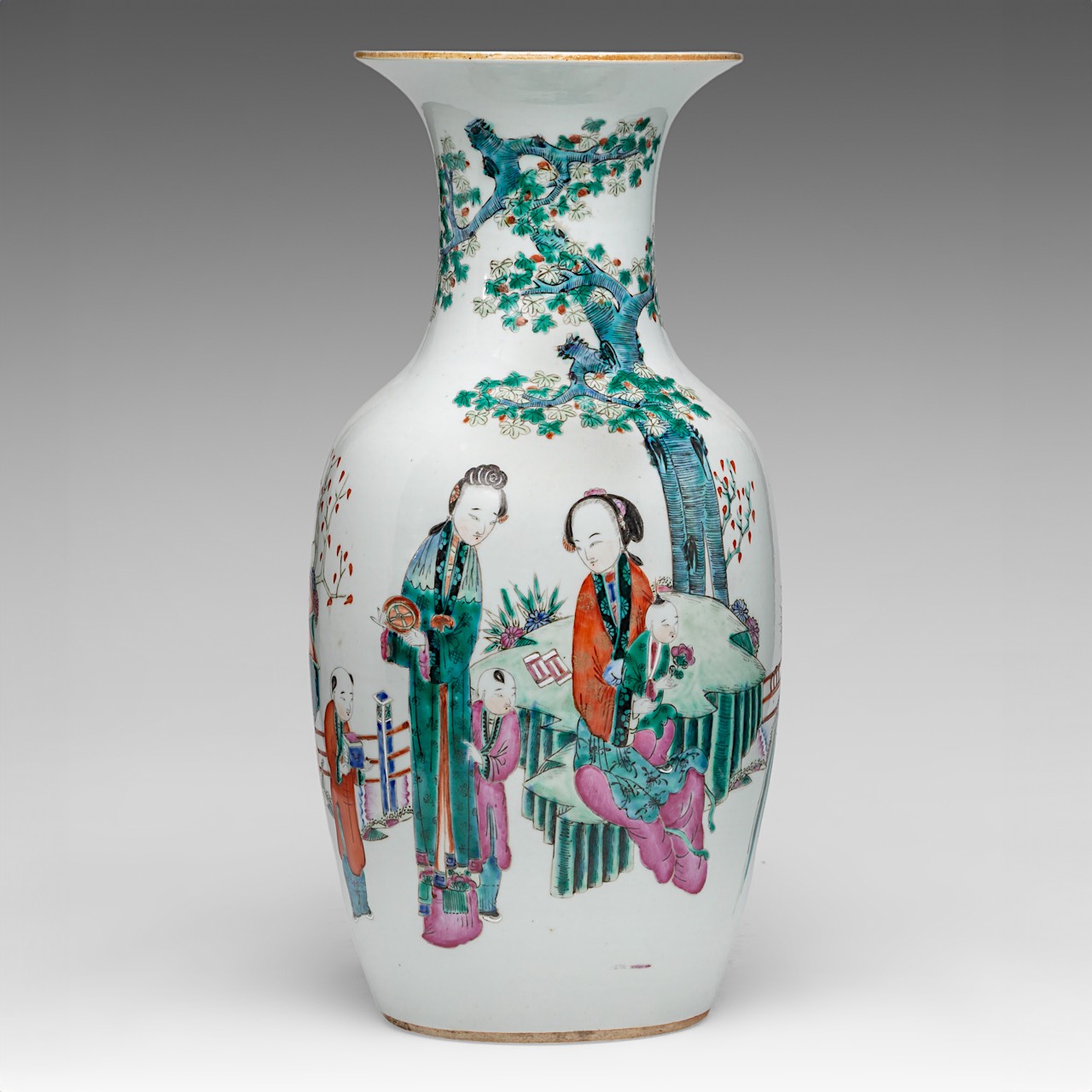 A Chinese famille rose 'Beauties and Boys in a Garden' vase, 19thC, H 44 cm - Image 2 of 7