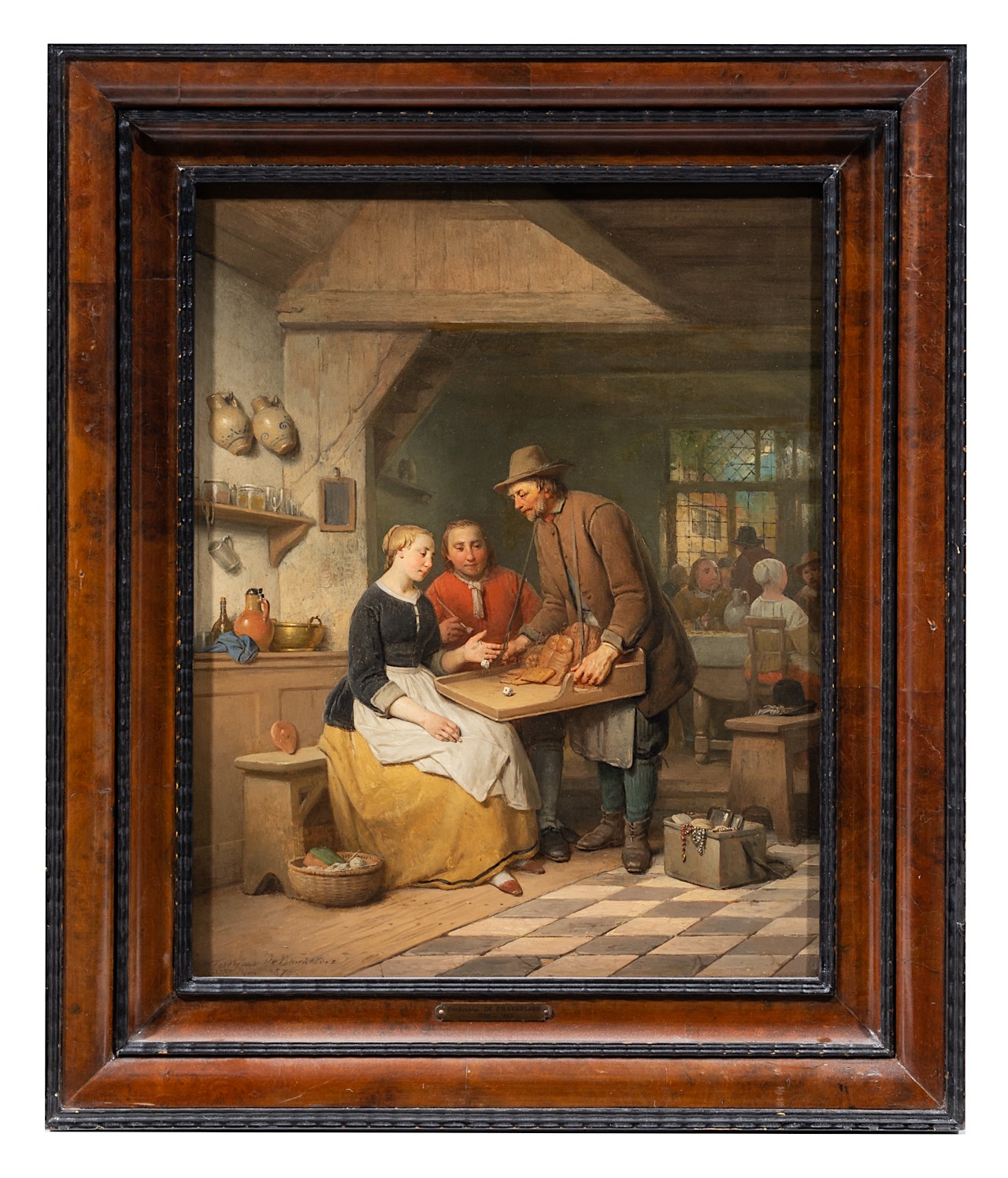 Ferdinand I De Braekeleer (1792-1883), tavern scene with dice player, 1870, oil on mahogany - Image 2 of 6