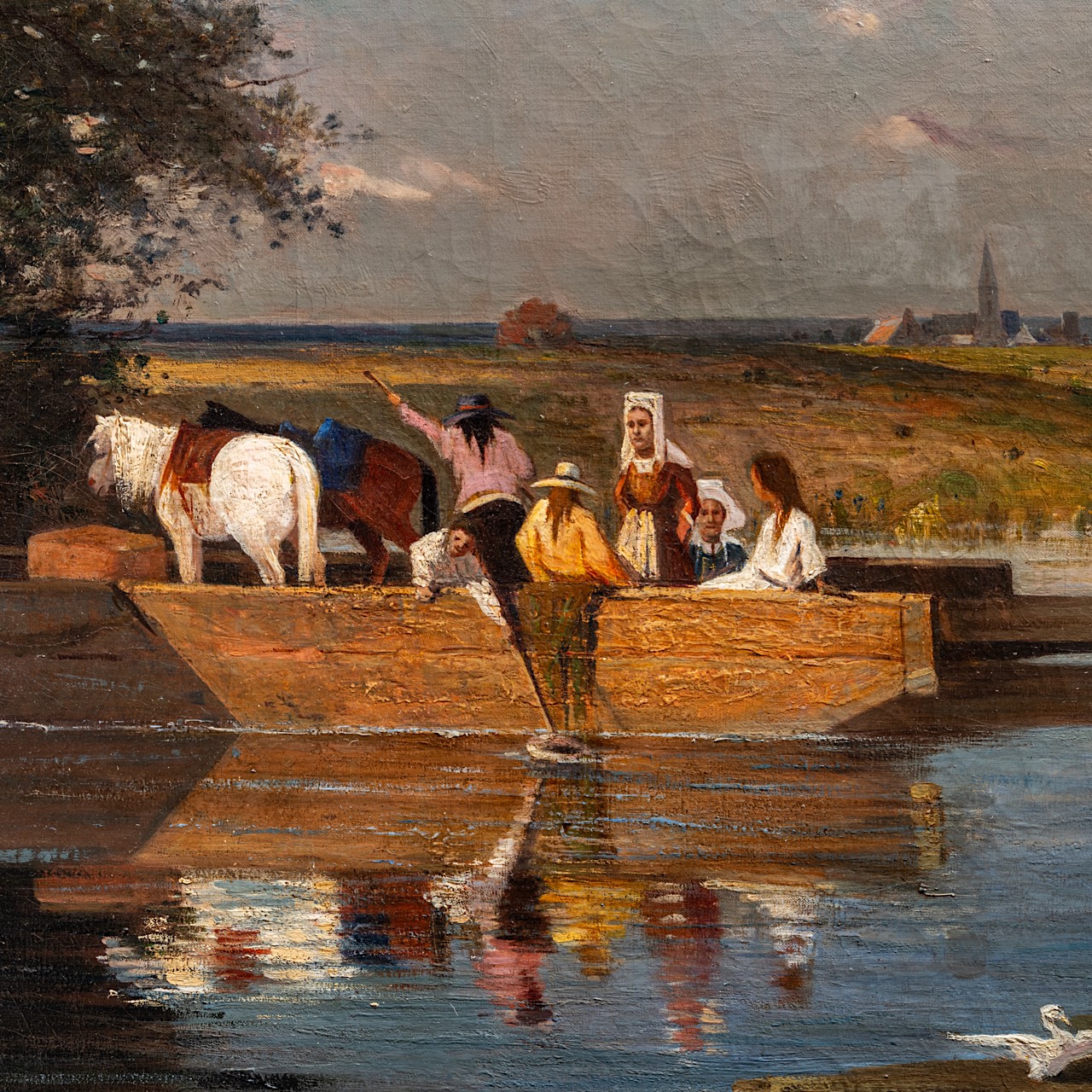 Franz Richard Unterberger (1838-1902), the ferry over the river, oil on canvas 72 x 132 cm. (28.3 x - Image 6 of 8