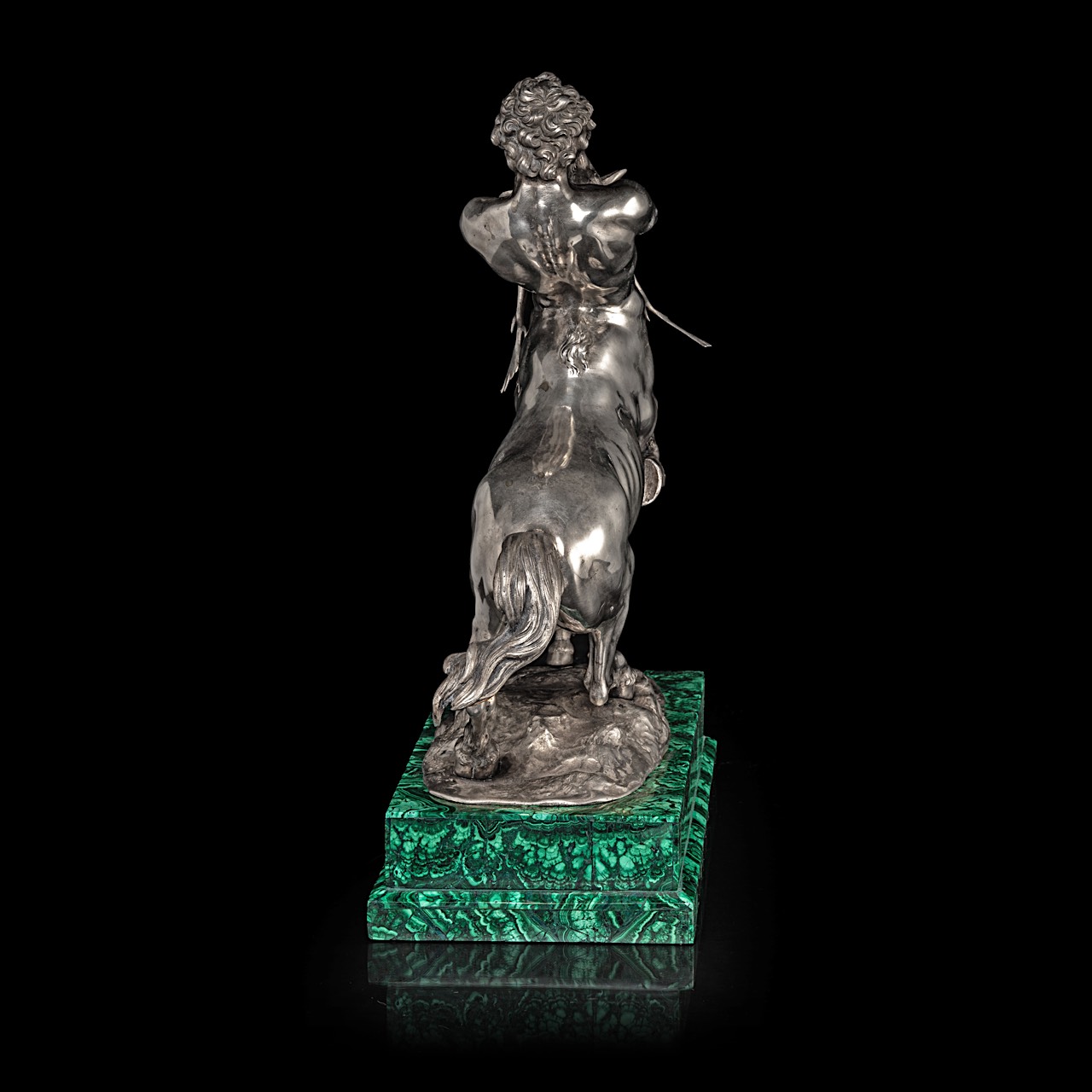 A silver figure of a centaur and deer fighting on a malachite veneered base, 800/000 35.5 x 36 x 13 - Image 5 of 11