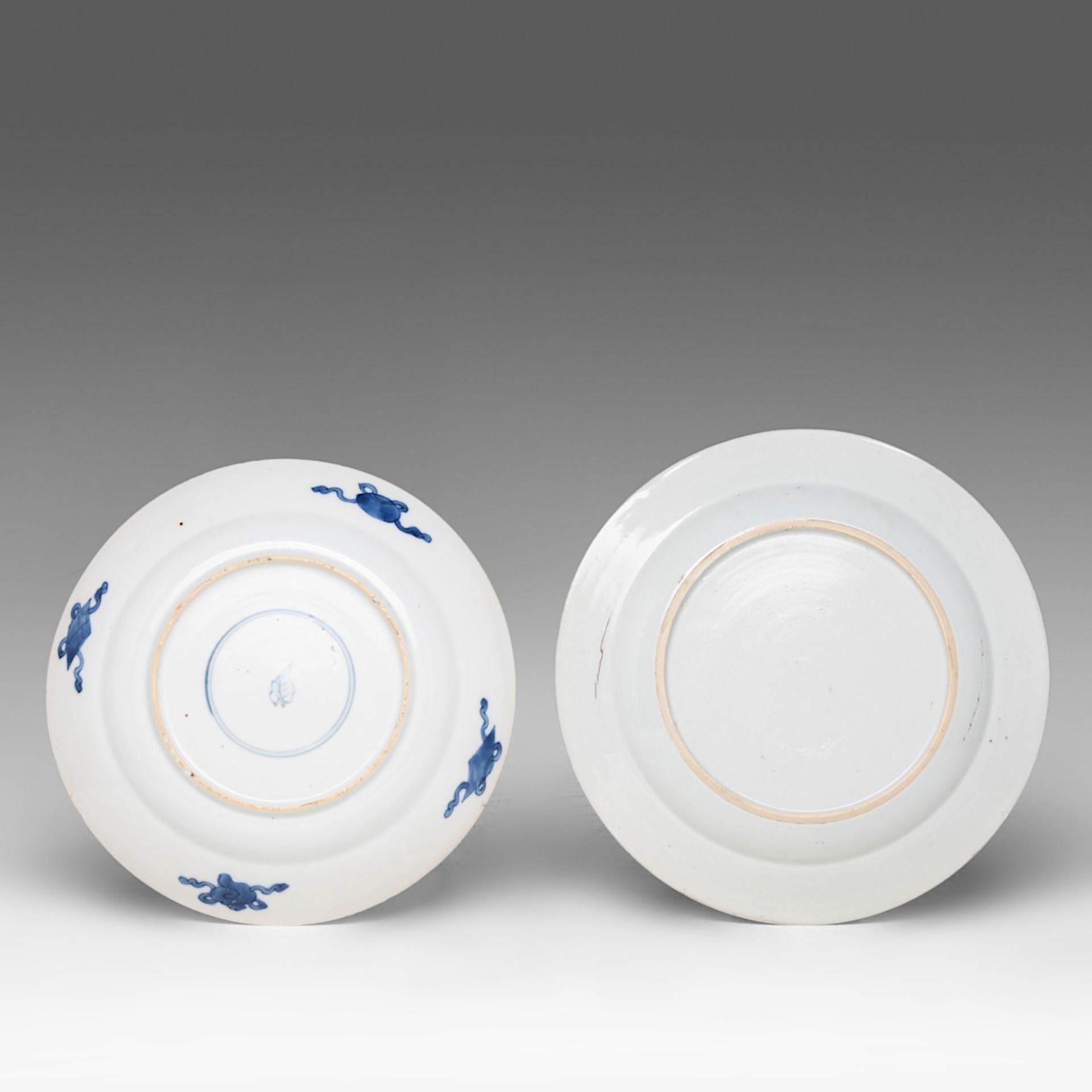 A series of three Chinese doucai floral decorated dishes, 18thC, dia 22 cm - added four blue and whi - Image 7 of 7