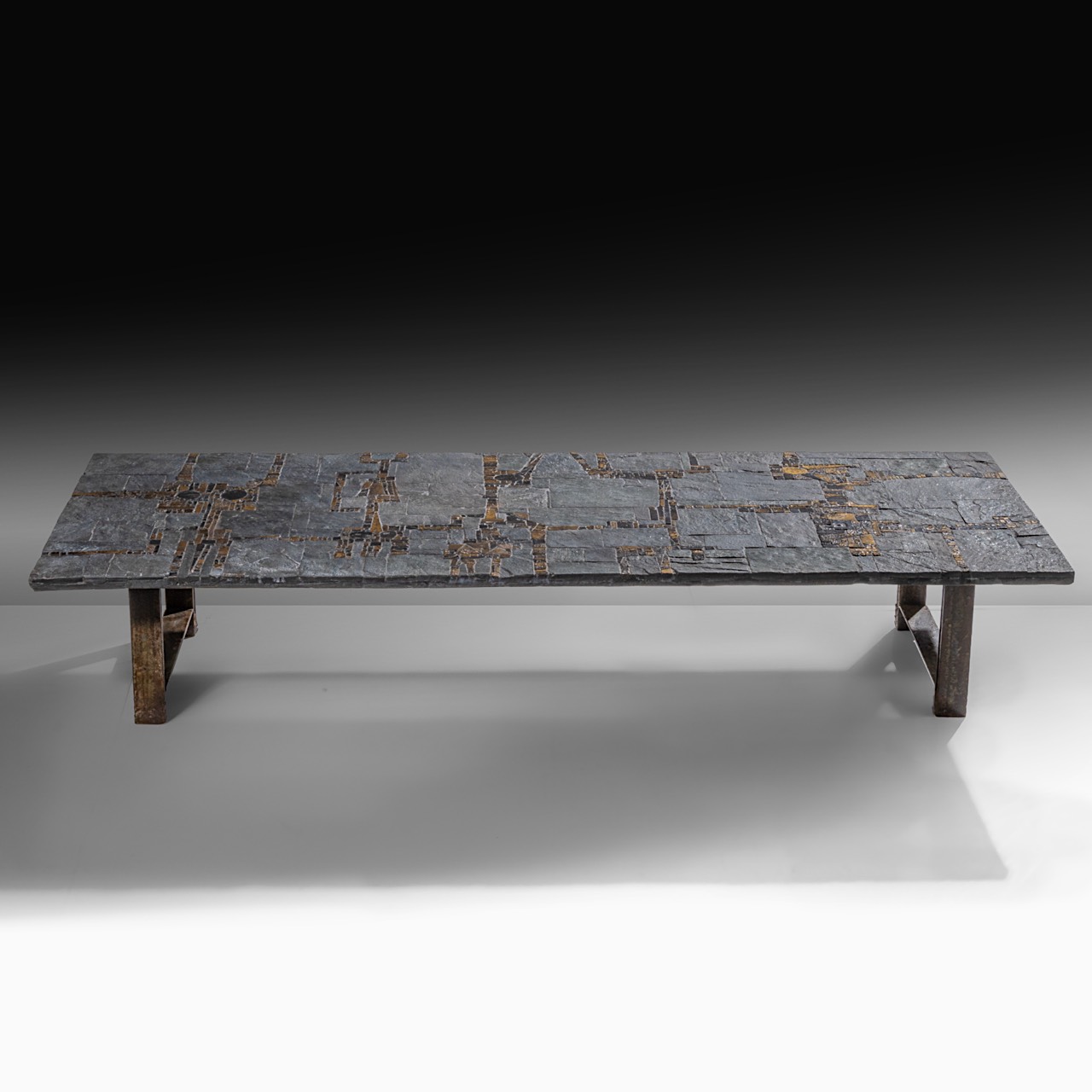 A vintage '60s Pia Manu coffee table, slate stone and gilt-glazed ceramic table top on a steel frame - Image 3 of 16