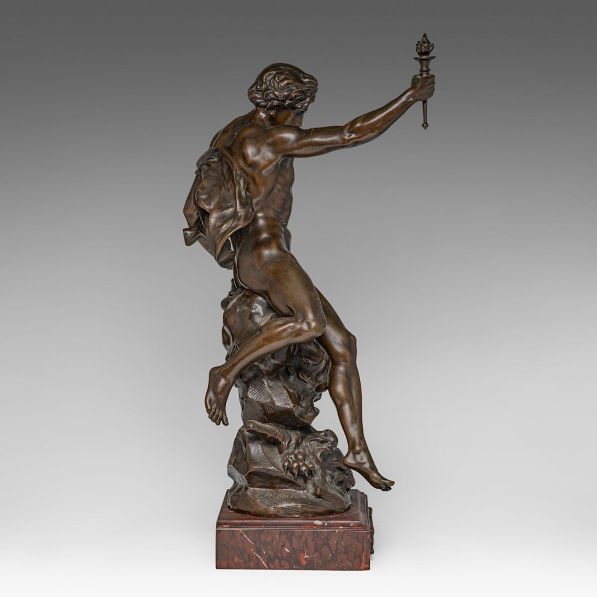 Emile Louis Picault (1833-1915), 'Excelsior', patinated bronze, H 61 cm - Image 5 of 8