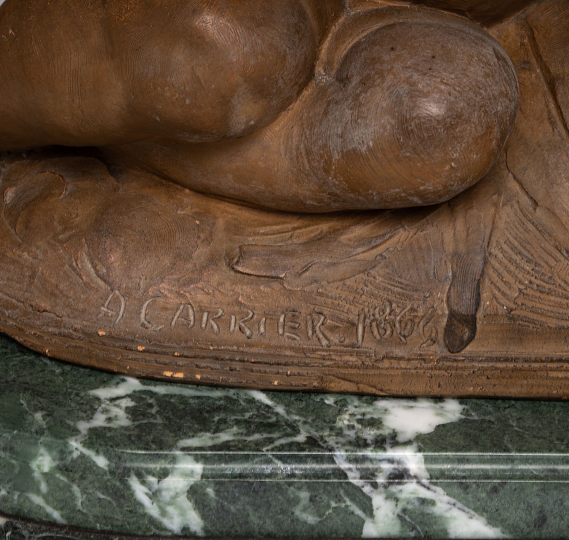 Carrier-Belleuse (1824-1887), two putti by the fountain, terracotta on a marble base, H 43 - W 68 cm - Bild 8 aus 10