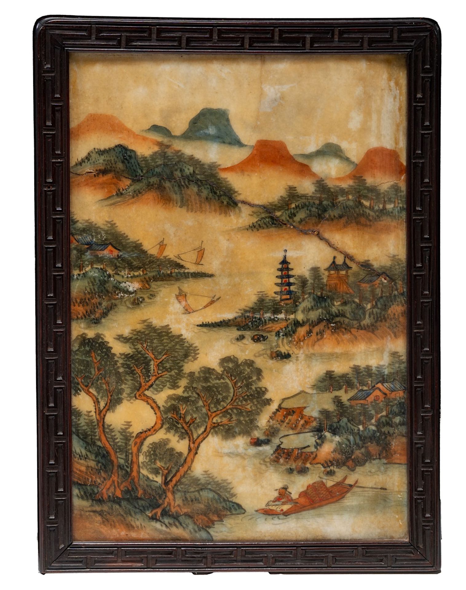 A set of four Chinese hardwood panels with dream stones, signed, 100 x 32 cm (each frame) - added a - Image 8 of 8