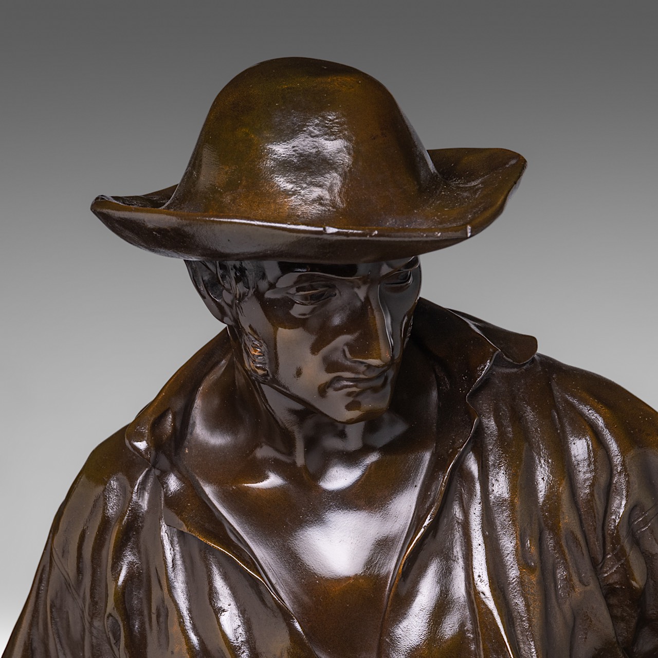 Emile Louis Truffot (1843-1896), the sower, patinated bronze on a marble base, H 64 cm (total) - Image 6 of 7