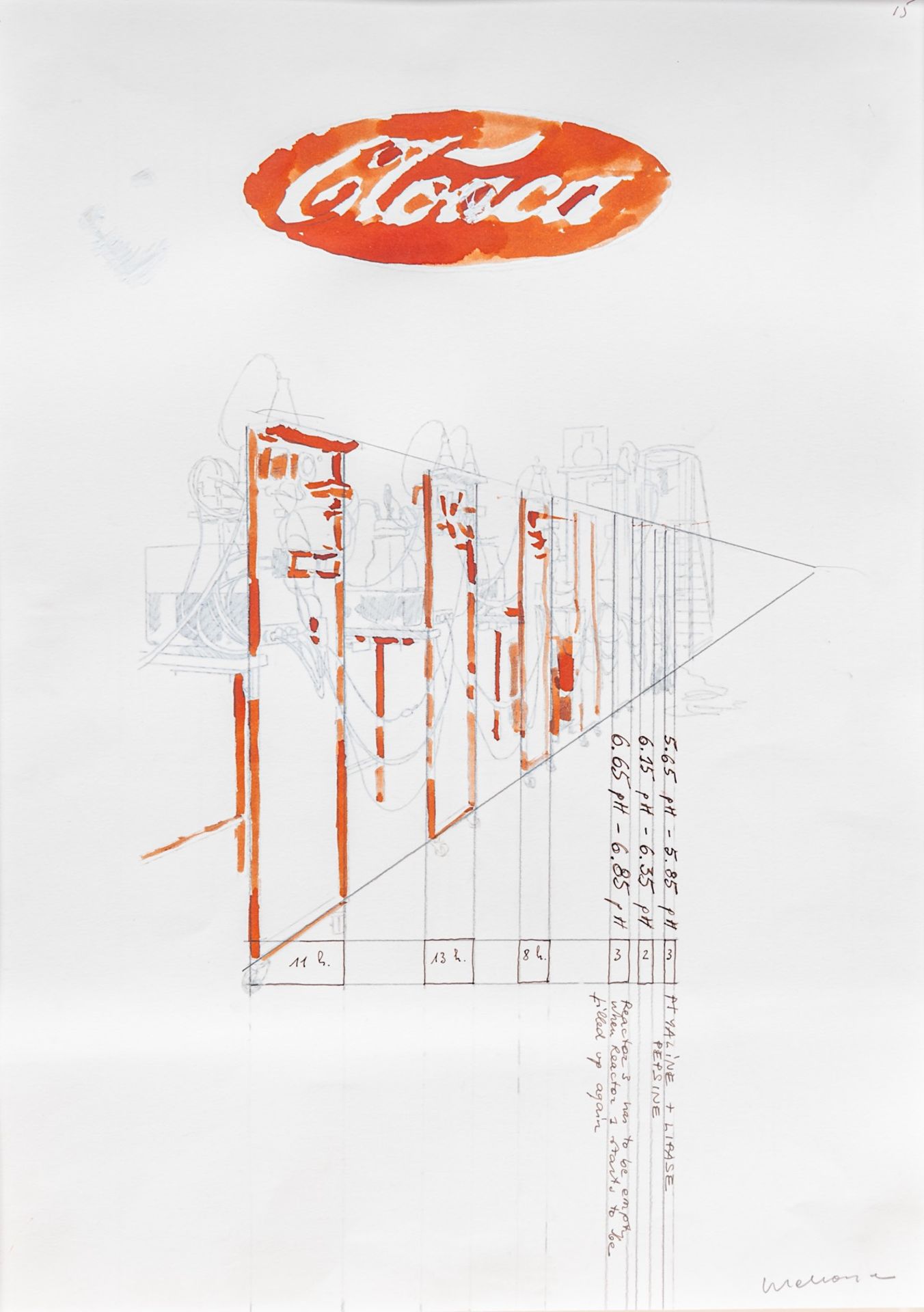 Wim Delvoye (1965), Cloaca, ink and watercolour drawing 58 x 42 cm. (22.8 x 16.5 in.), Frame: 72 x 5