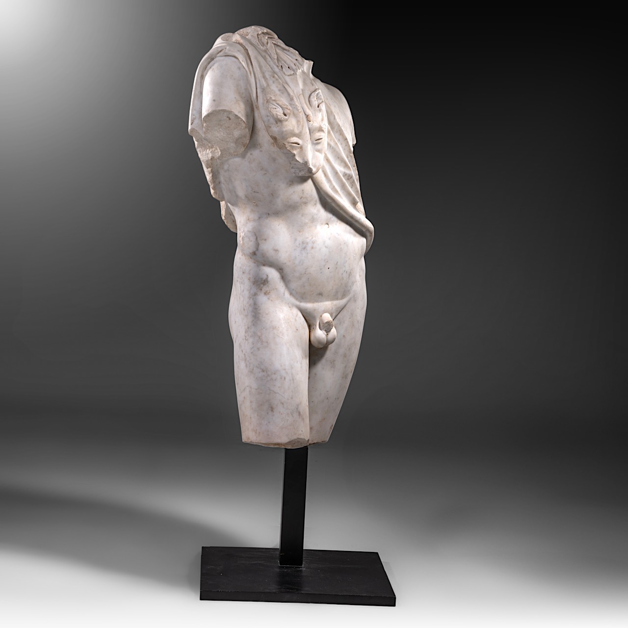 A Carrara marble torso of a resting satyr, Italian or French school, H 92 cm (torso) Height of the t - Image 9 of 9