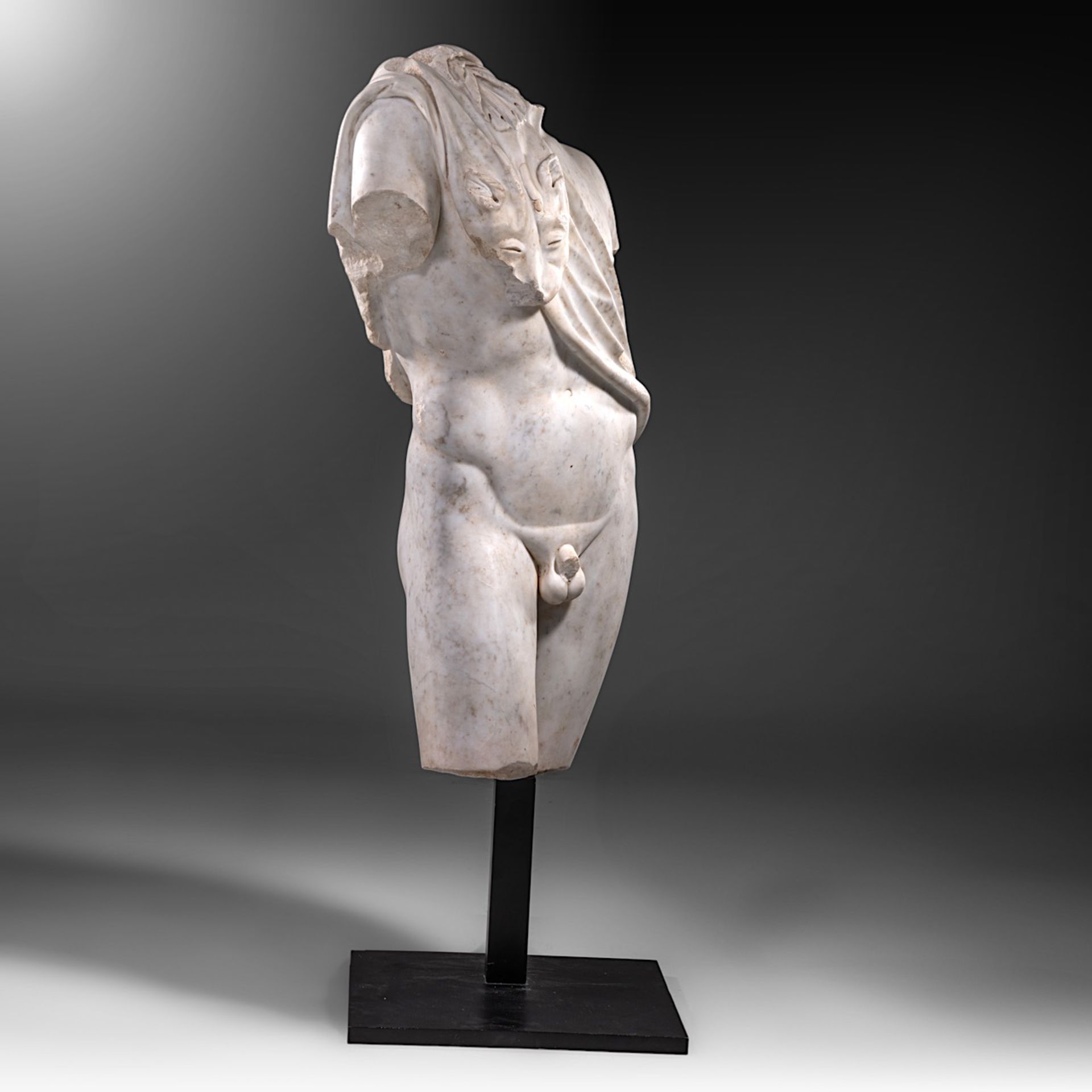 A Carrara marble torso of a resting satyr, Italian or French school, H 92 cm (torso) Height of the t - Bild 9 aus 9