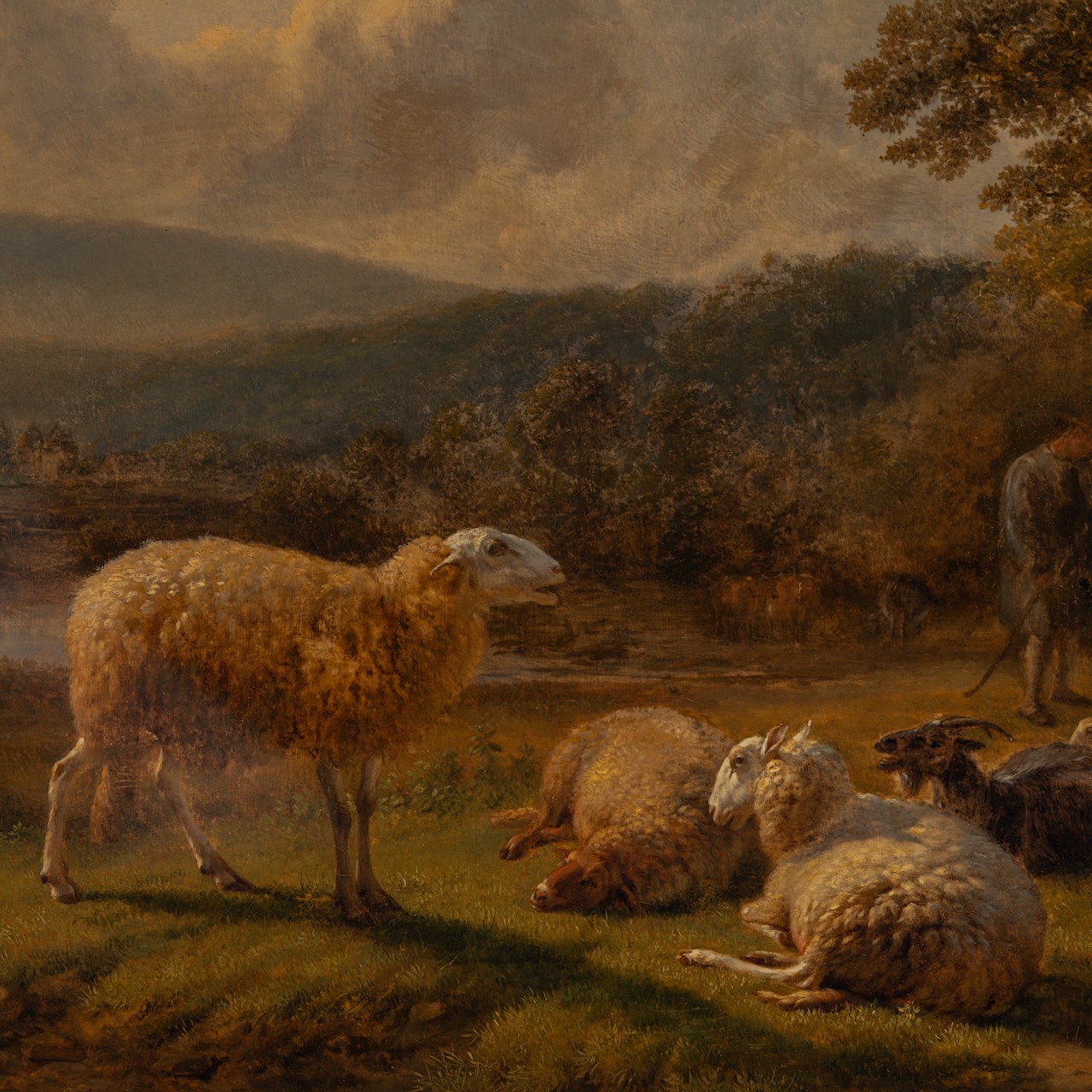 Balthazar Paul Ommeganck (1755-1826), shepherds with resting flock of sheep, oil on panel 50 x 60 cm - Image 5 of 7