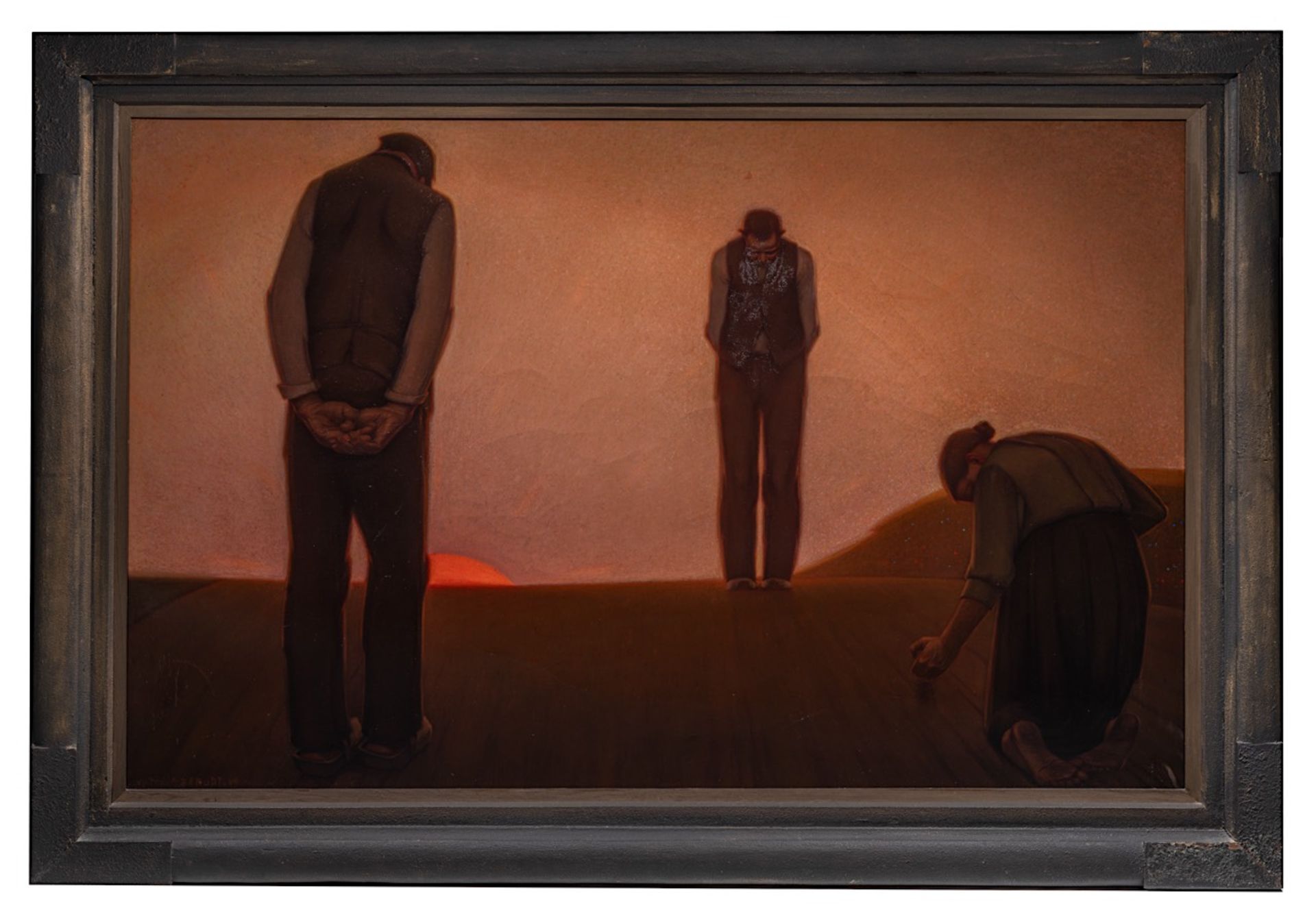 Victor De Budt (1886-1965), praying farmers at dawn, 1950, oil on canvas 100 x 155 cm. (39.3 x 61.0 - Image 2 of 7