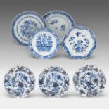 A series of three Chinese doucai floral decorated dishes, 18thC, dia 22 cm - added four blue and whi