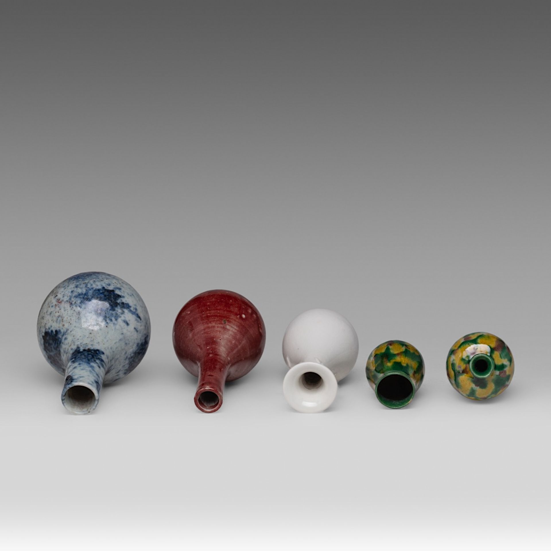 A collection of five Chinese monochrome glazed miniature vases, including a copper red and underglaz - Image 5 of 6
