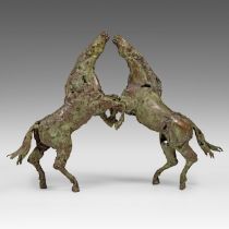 Jan Desmarets (1961), rearing horses, patinated bronze, 1/3 86.5 x 120 cm. (34.0 x 47.2 in.)
