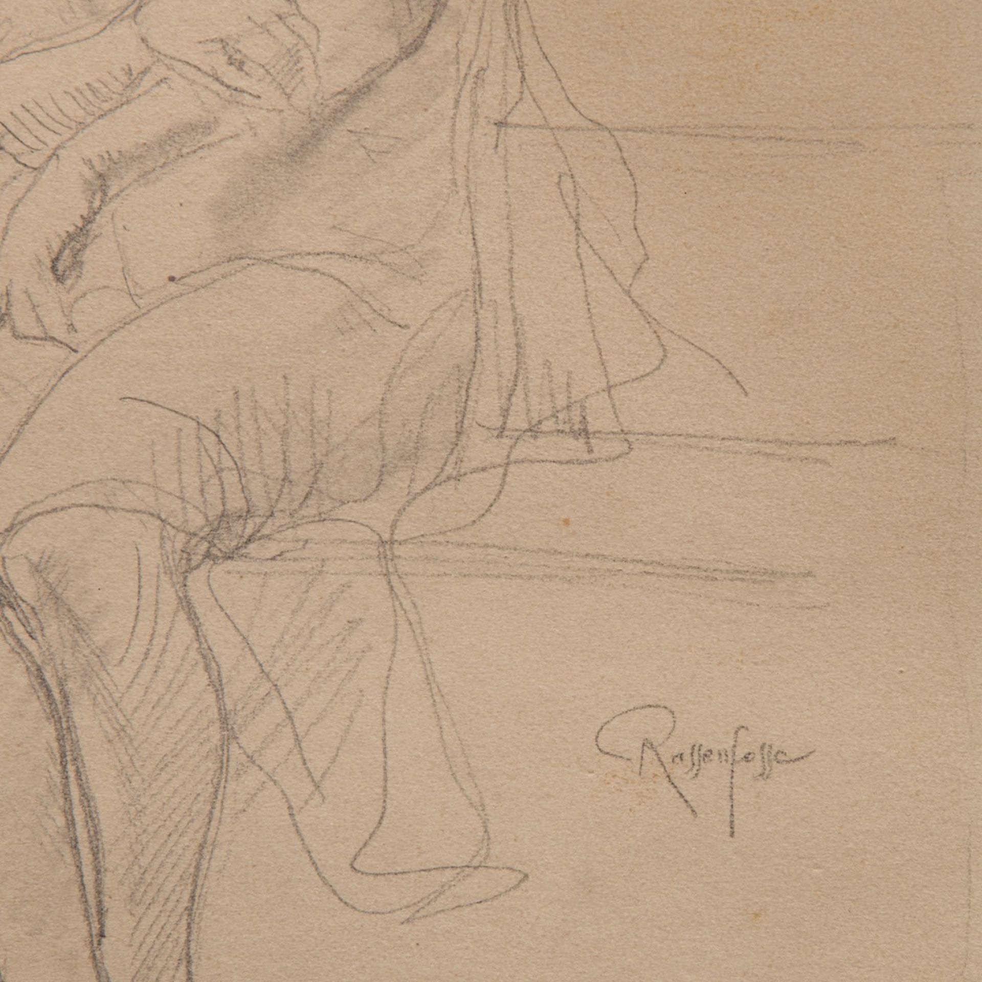 Armand Rassenfosse (1862-1934), seated girl, pencil drawing on paper 26 x 16.5 cm. (10.2 x 6 1/2 in. - Bild 4 aus 6