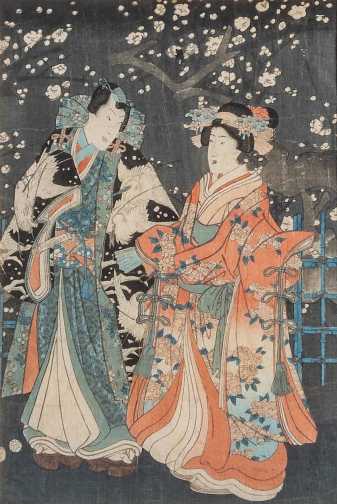 A large Japanese woodblock print by Kitao Masanobu (1761-1816) and a triptych by Kunisada (1786-1865 - Image 4 of 10