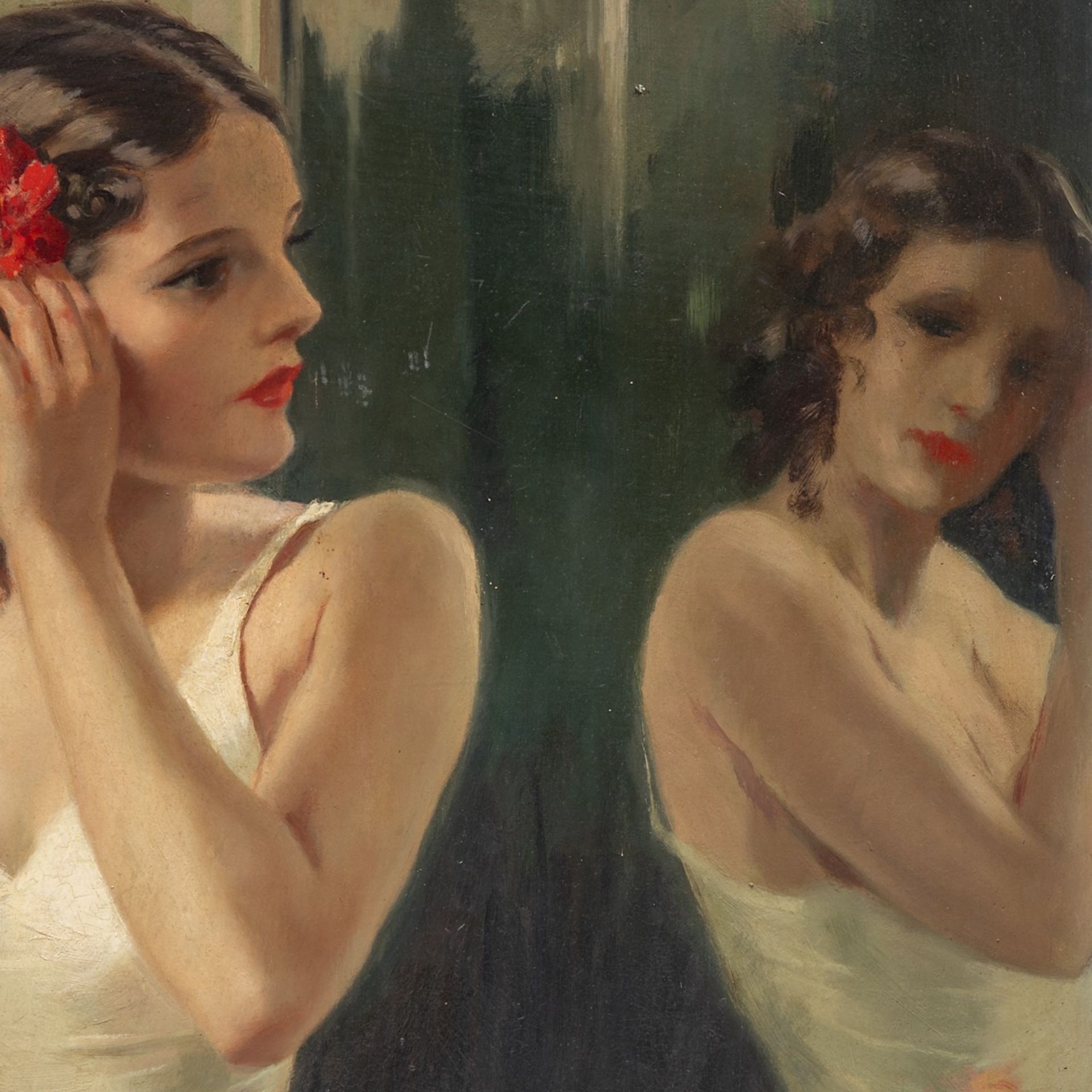Henri Thomas (1878-1972), ballerina preparing herself for her act, oil on panel 90 x 70 cm. (35.4 x - Bild 6 aus 6