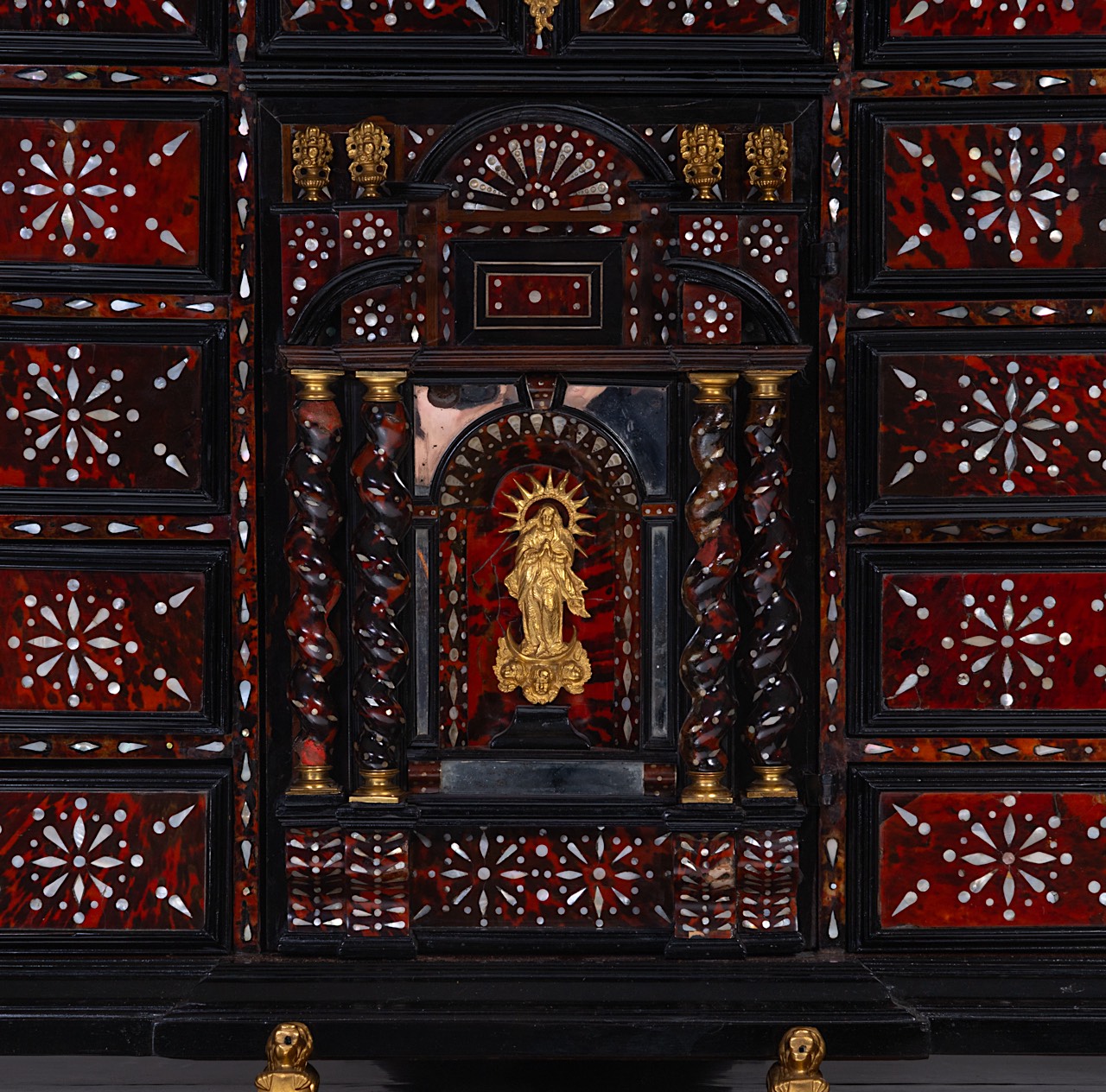 A 17thC cabinet-on-stand, inlaid with tortoiseshell, mother-of-pearl and ivory, H 194 cm (total) (+) - Image 4 of 9