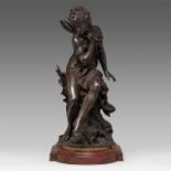 Mathurin Moreau (1822-1912), Libellule (Ondine), patinated bronze on a red marble base, H 76 cm