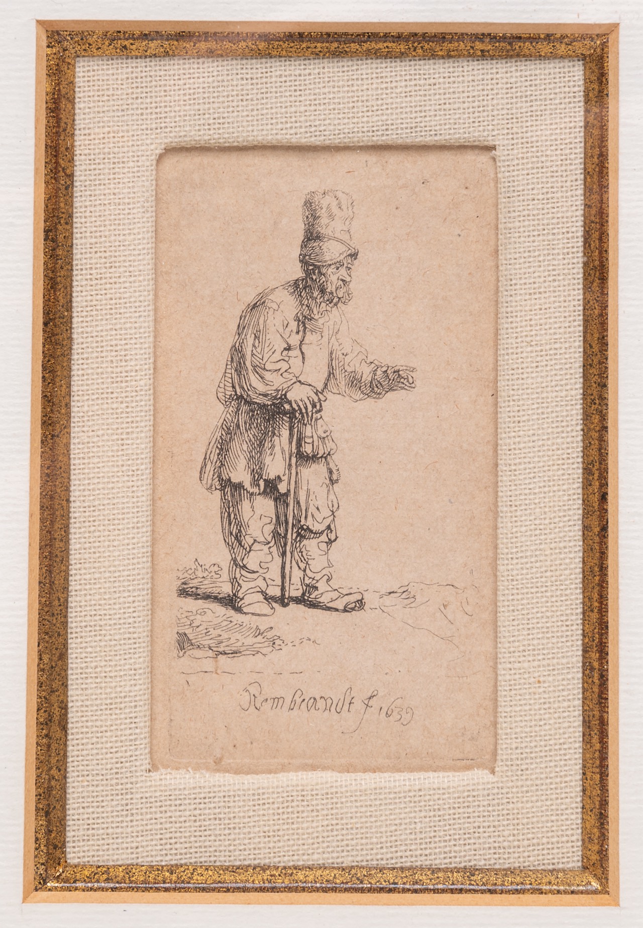 Rembrandt (1606/07-1669), etching 'A Peasant in a High Cap, Standing Leaning on a Stick' (1639), fra - Image 2 of 5