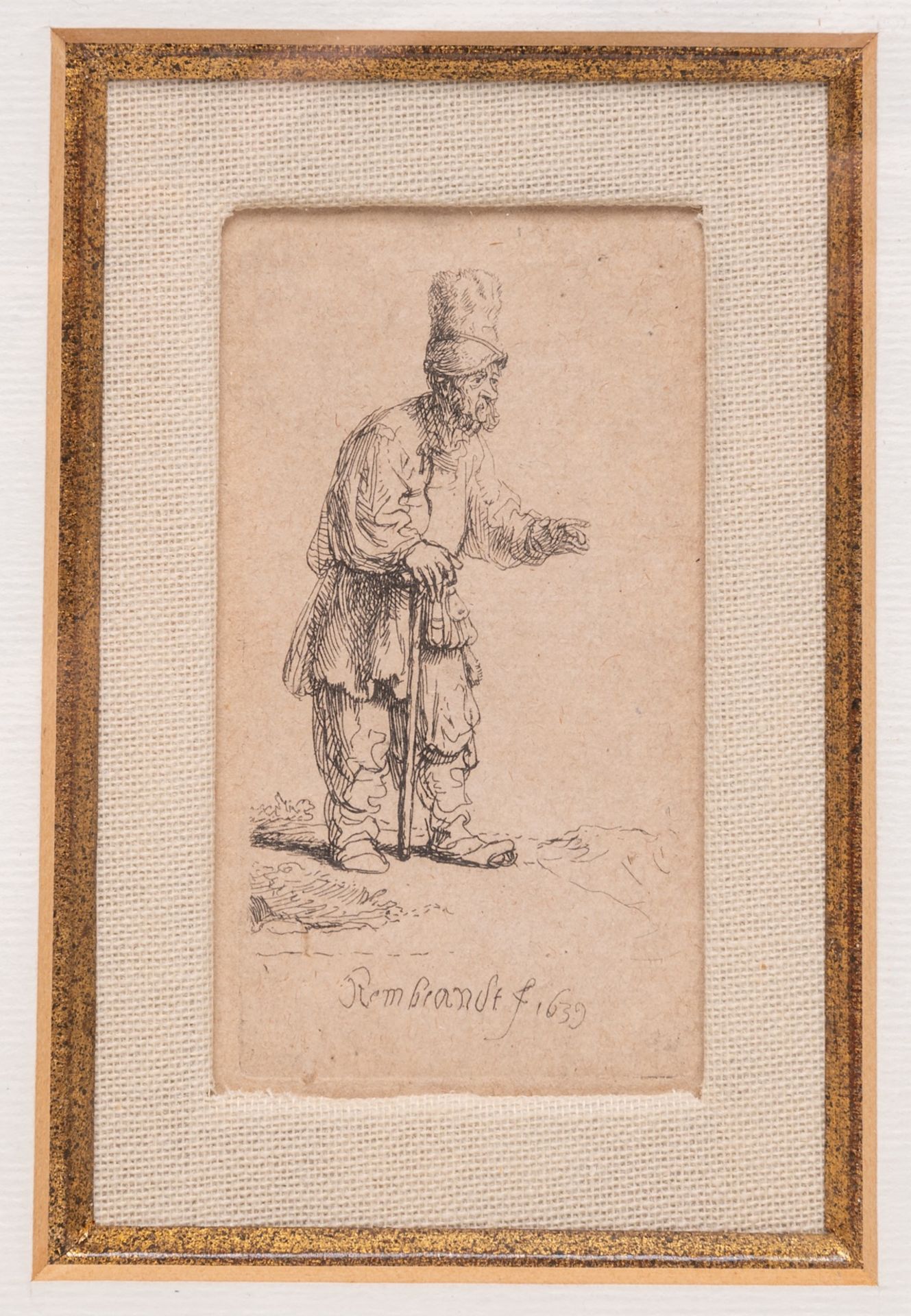 Rembrandt (1606/07-1669), etching 'A Peasant in a High Cap, Standing Leaning on a Stick' (1639), fra - Bild 2 aus 5