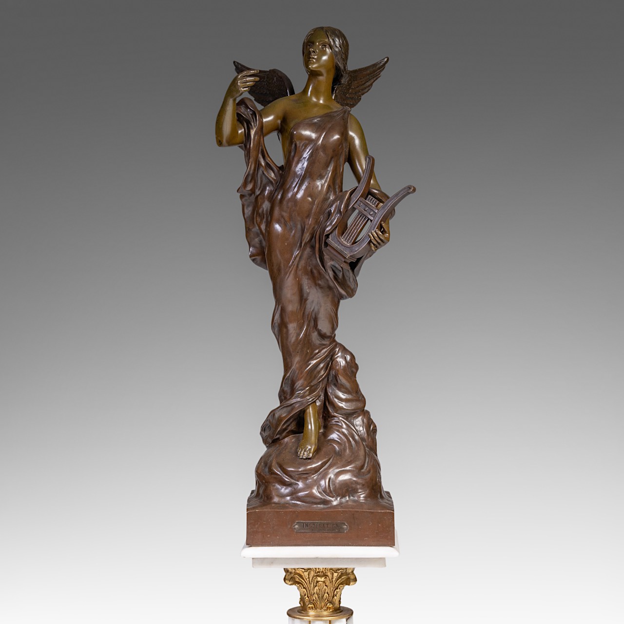 Pierre Etienne Daniel Campagne (1851-1914), 'L'inspiration', patinated bronze, H 85 cm - Image 19 of 26