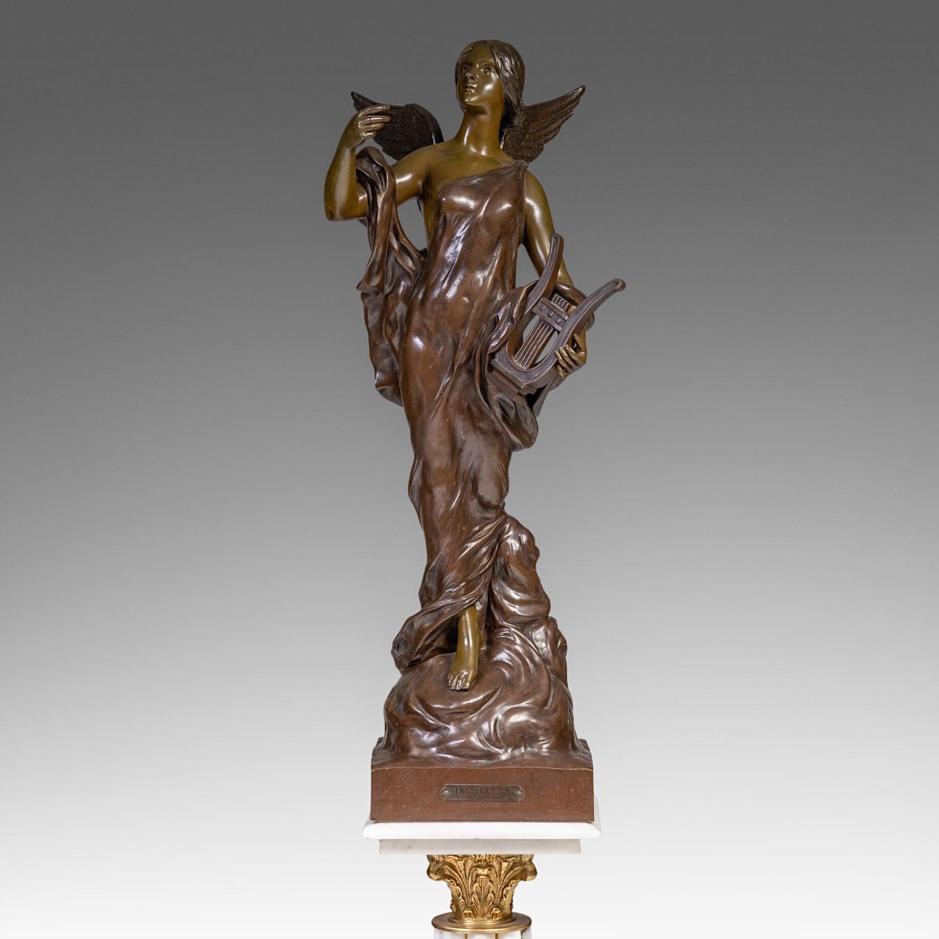 Pierre Etienne Daniel Campagne (1851-1914), 'L'inspiration', patinated bronze, H 85 cm - Bild 19 aus 26