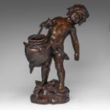 Auguste Moreau (1834-1917), boy holding a cracked jug, patinated bronze, H 55 cm