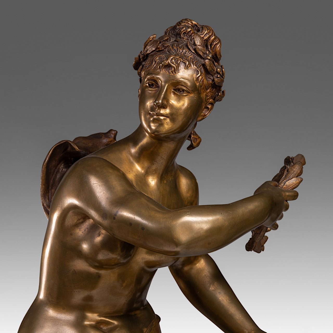 Adrien Etienne Gaudez (1845-1902), 'Gloire au travail', patinated bronze on a marble pedestal, H 169 - Image 9 of 18