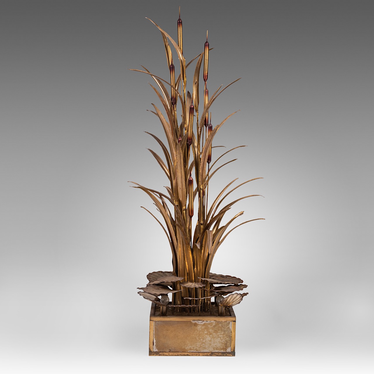 A vintage gilt brass Maison Jansen 'Bulrush' floor lamp, H 170 cm - Image 2 of 7