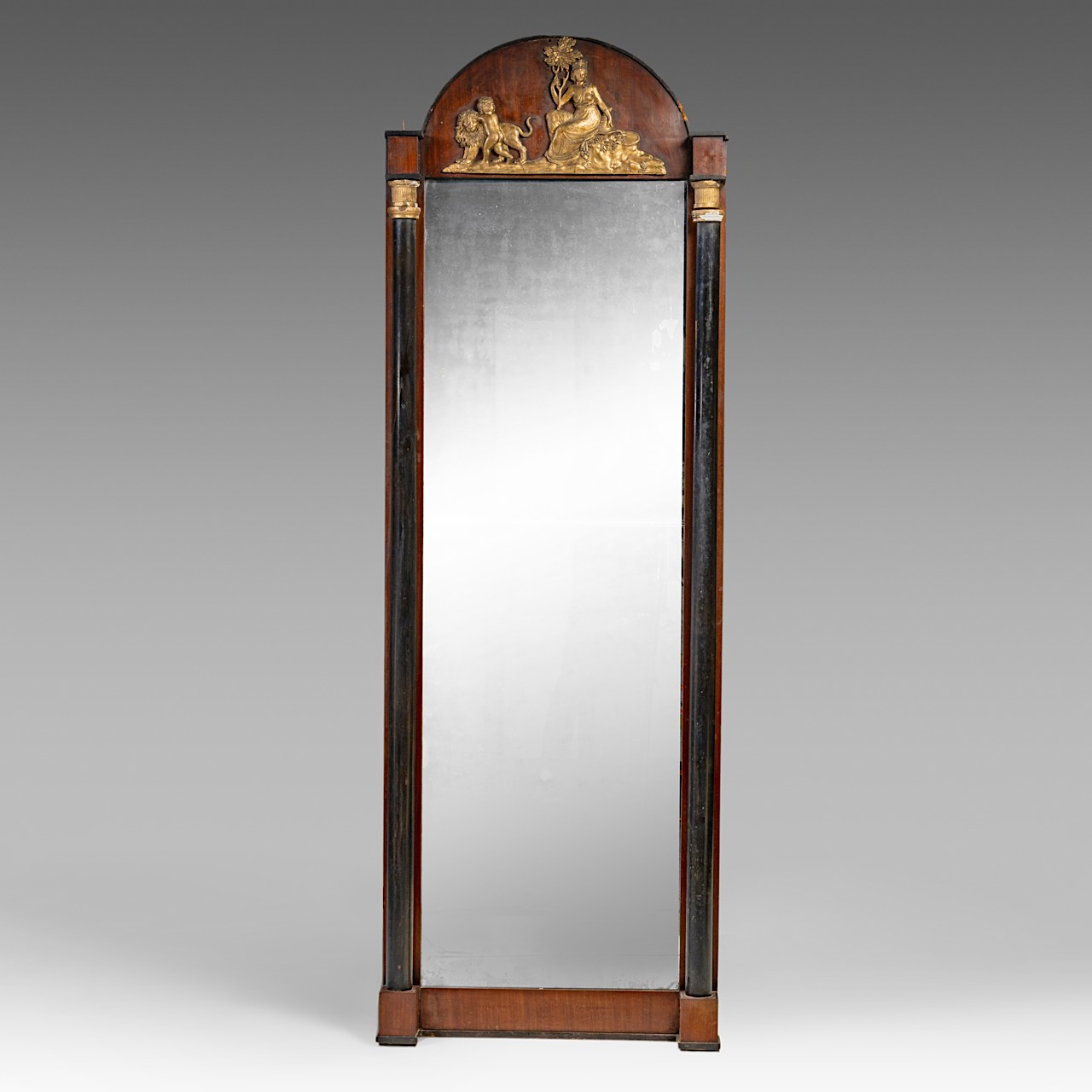 A mahogany veneered Biedermeier (1815-1860) mirror, probably German, H 207 cm - W 70,5 cm