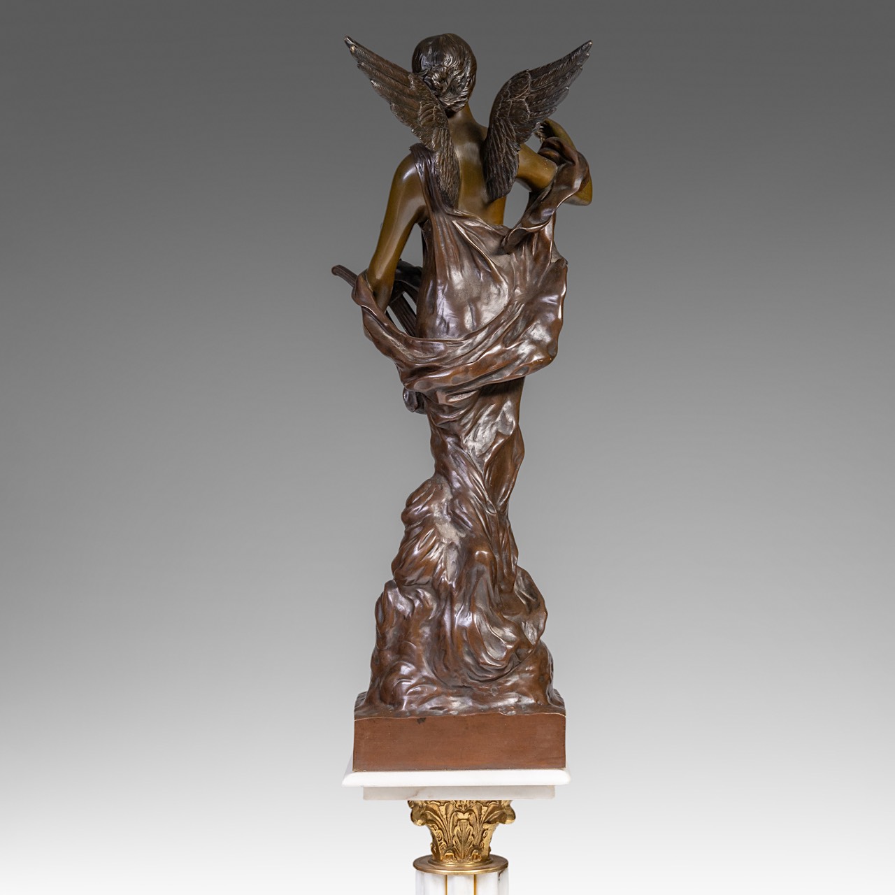 Pierre Etienne Daniel Campagne (1851-1914), 'L'inspiration', patinated bronze, H 85 cm - Image 22 of 26