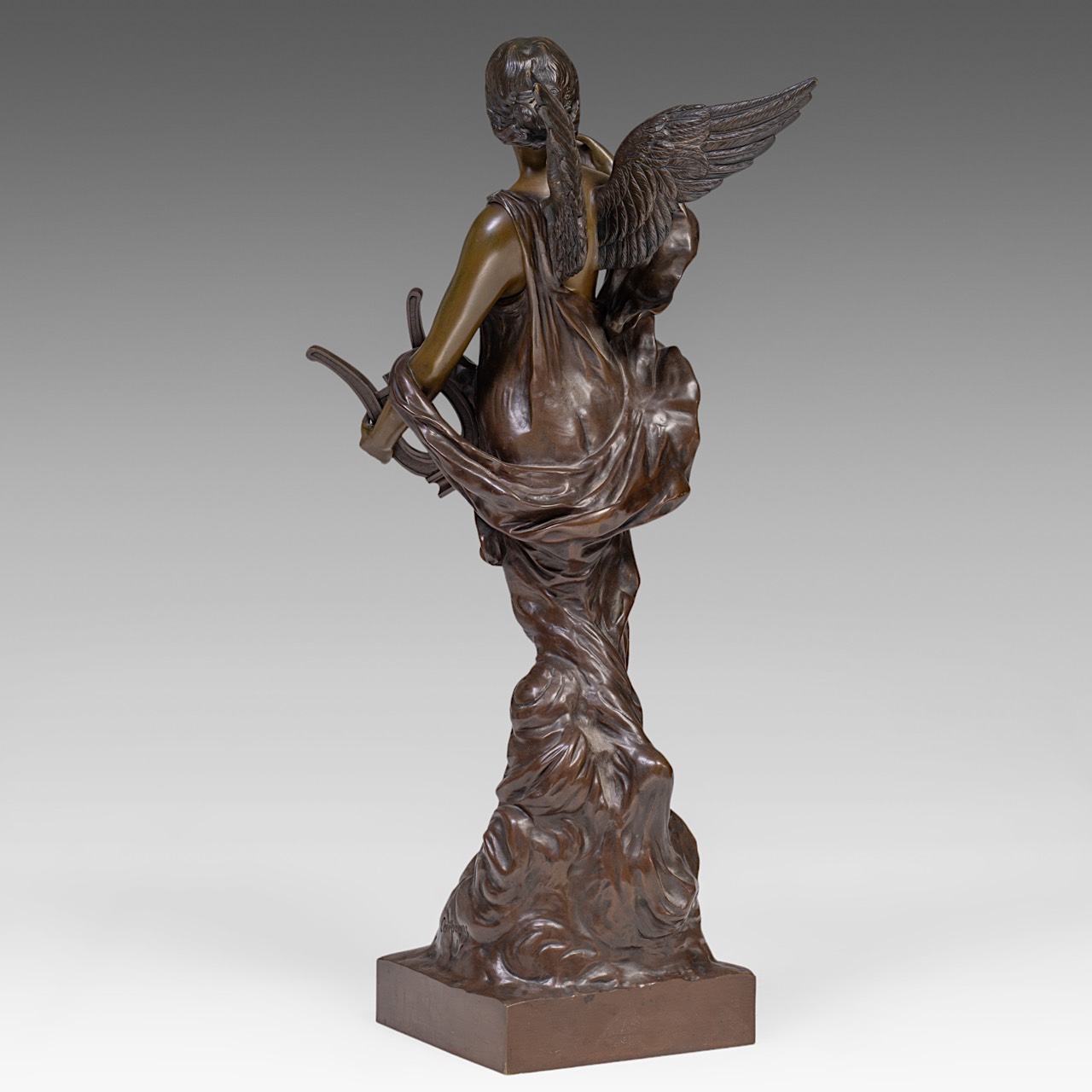 Pierre Etienne Daniel Campagne (1851-1914), 'L'inspiration', patinated bronze, H 85 cm - Image 4 of 26