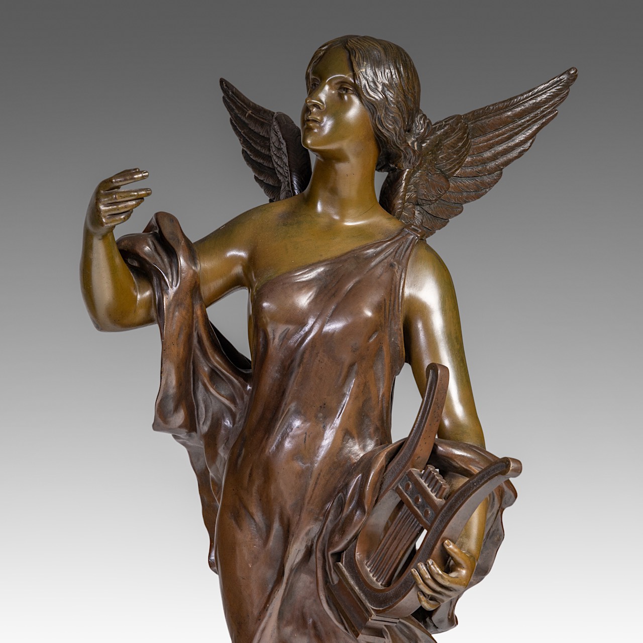 Pierre Etienne Daniel Campagne (1851-1914), 'L'inspiration', patinated bronze, H 85 cm - Image 26 of 26