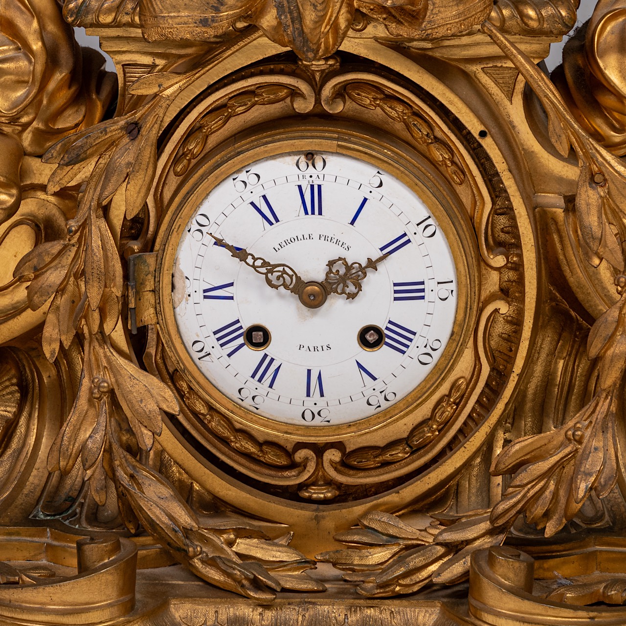 An imposing three-piece Napoleon III gilt bronze mantle clock, Lerolle Freres, Paris, H 70 - 82 cm - Image 8 of 12