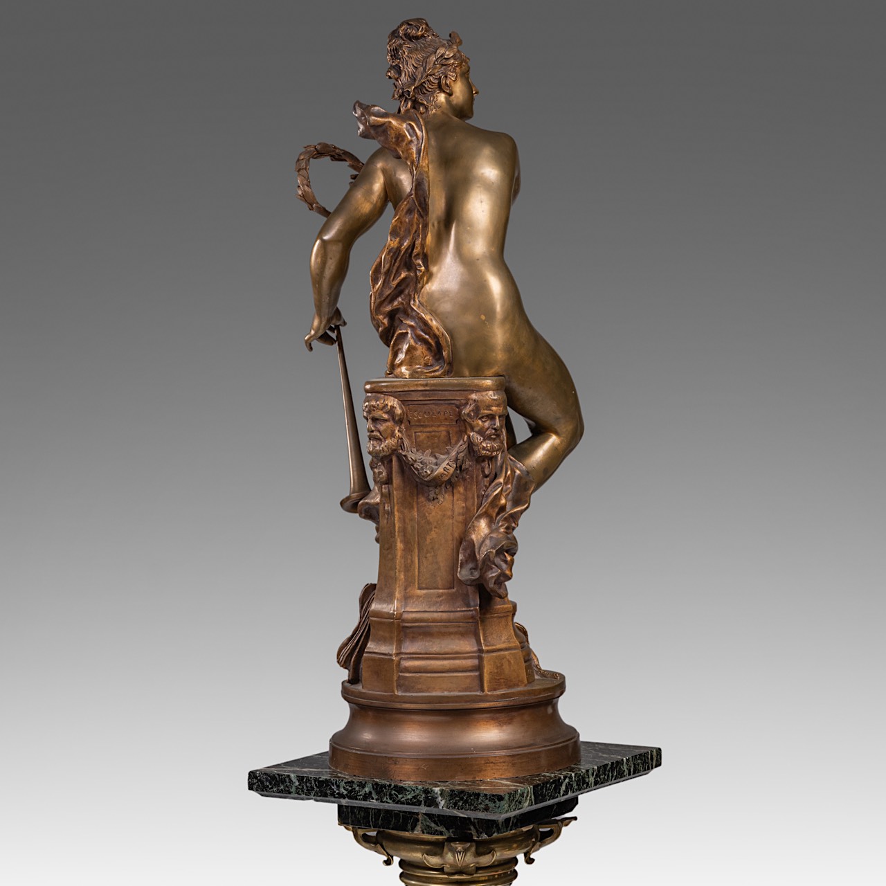 Adrien Etienne Gaudez (1845-1902), 'Gloire au travail', patinated bronze on a marble pedestal, H 169 - Image 7 of 18