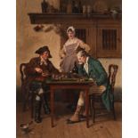 David Col (1822-1900), 'Une partie de dammes', 1884, oil on mahogany 36 x 28 cm. (14.1 x 11.0 in.),