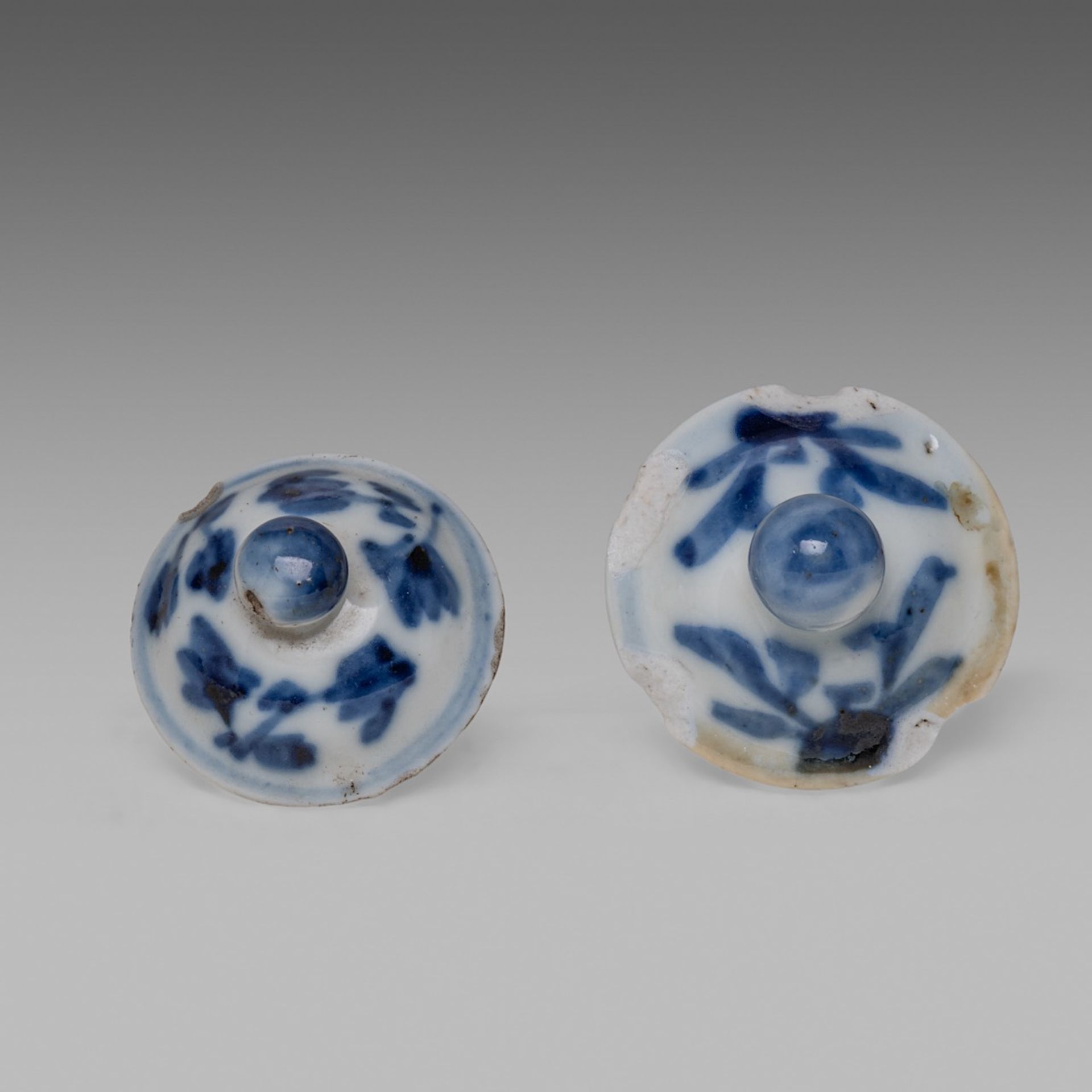A Chinese blue and white 'Long Elisa' miniature vase, Kangxi period, H 11 cm - added an assembled fi - Image 8 of 9