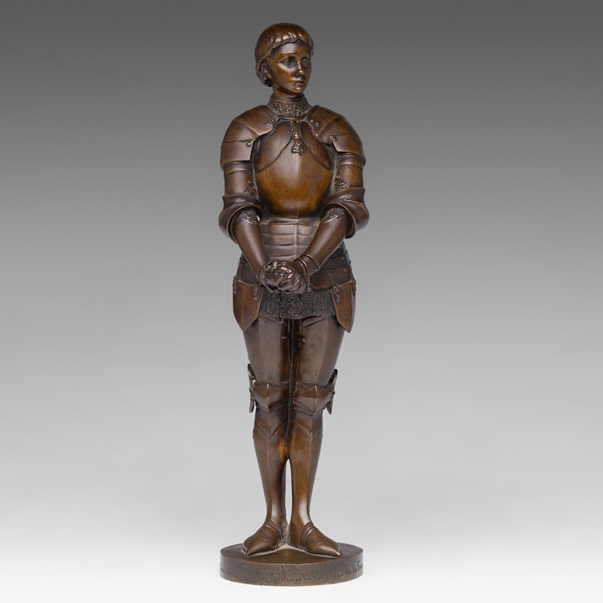 Louis Ernest Barrias (1841-1905), Jeanne d'Arc, patinated bronze, Susse Freres edition, H 31 cm - Bild 2 aus 11