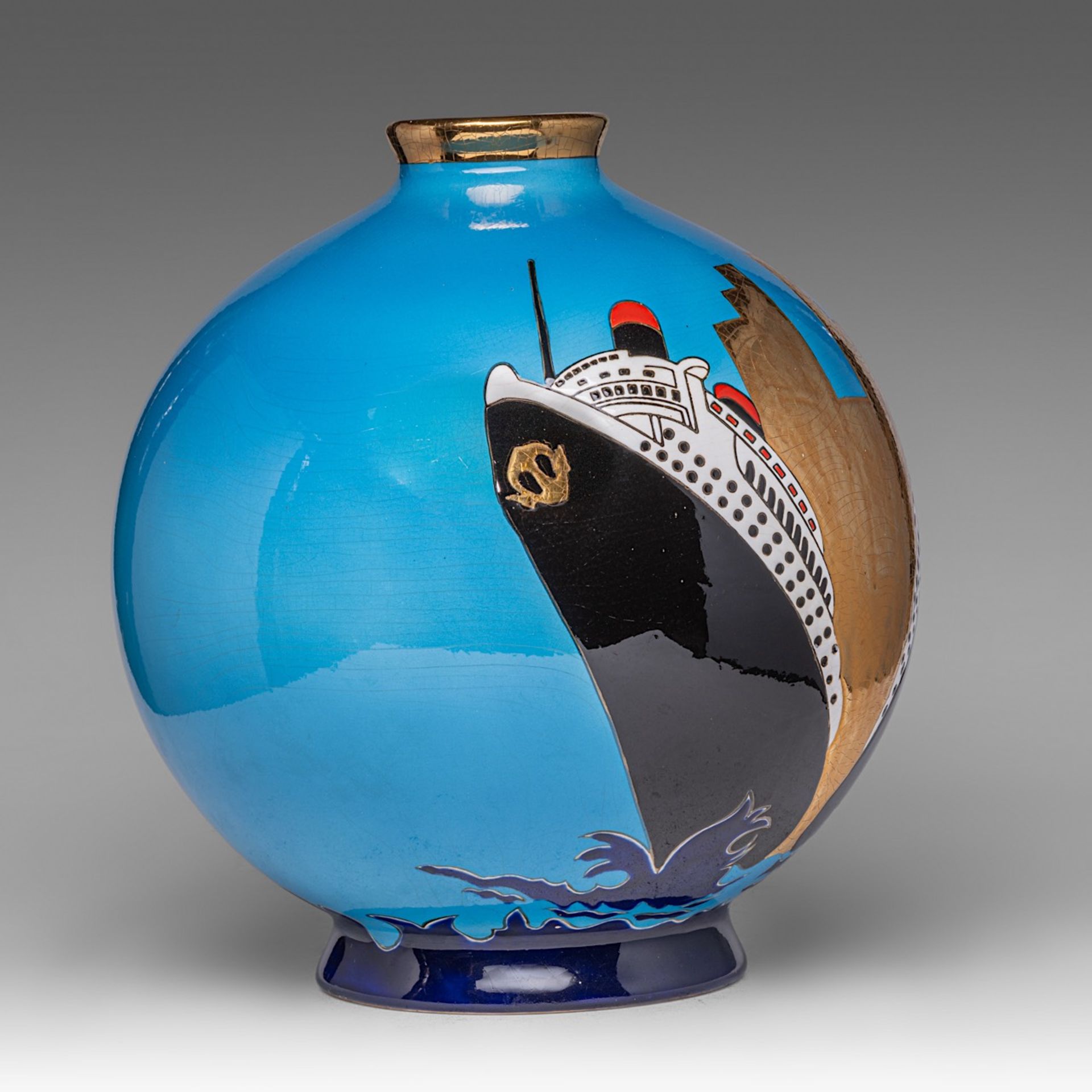 A large 'New York' circular vase by Longwy, limited edition, Ndeg 29/50, H 40 cm - Image 4 of 7