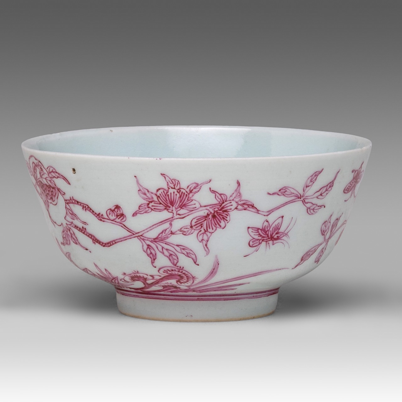 Two Chinese bowls enamelled in puce, 'Fruiting Pomegranate' and 'Magpies and Peonies', Guangxu mark - Image 10 of 13