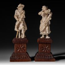 Two 19th-century French or German ivory folk figures (+)