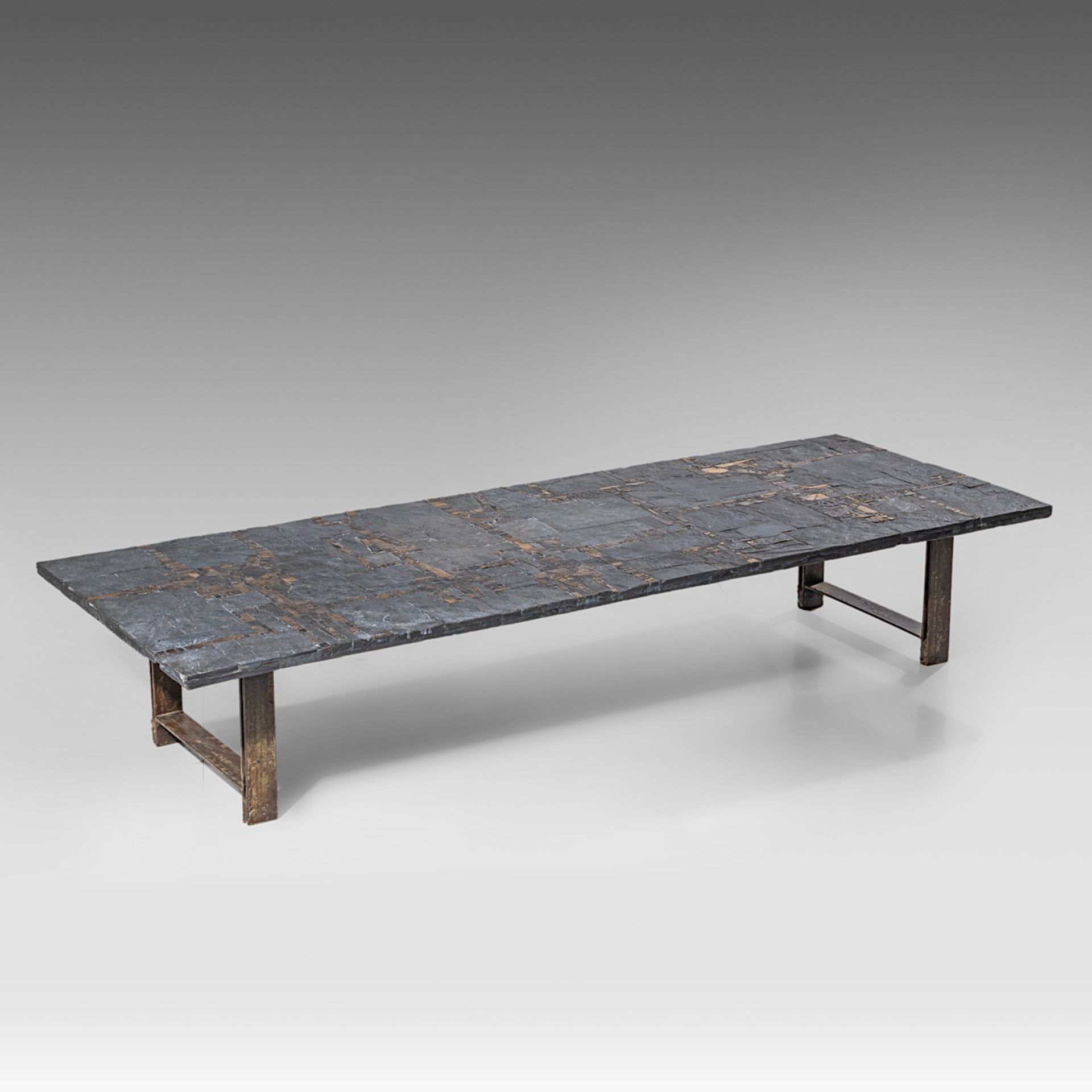 A vintage '60s Pia Manu coffee table, slate stone and gilt-glazed ceramic table top on a steel frame - Bild 16 aus 16