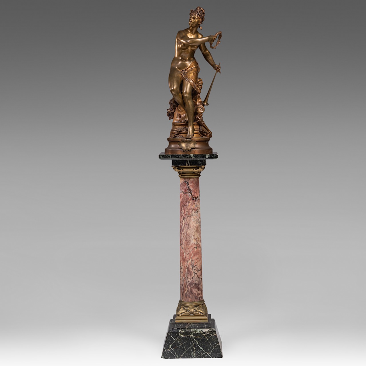 Adrien Etienne Gaudez (1845-1902), 'Gloire au travail', patinated bronze on a marble pedestal, H 169 - Image 2 of 18