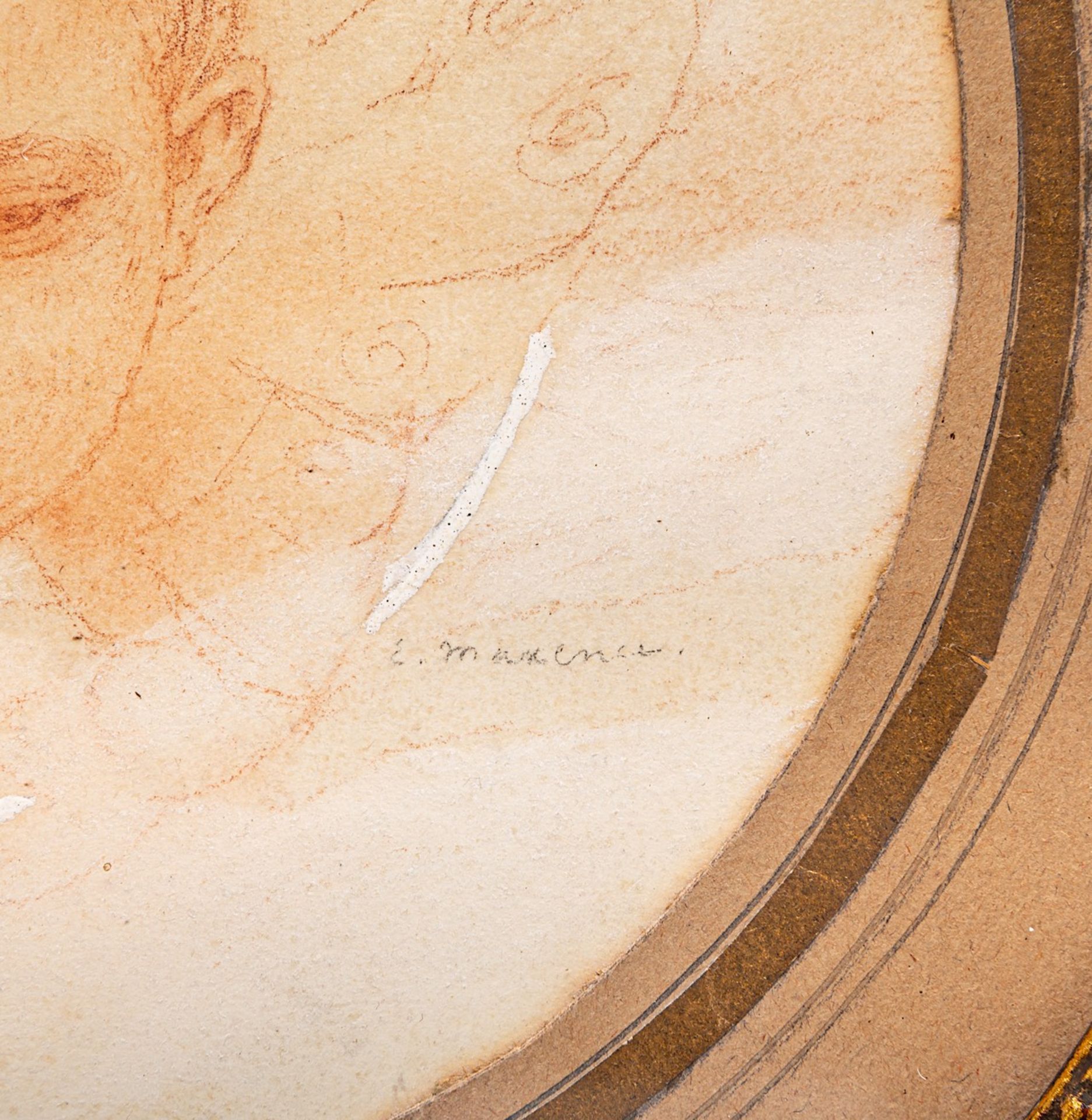 Edgard Maxence (1871-1954), study of a cherub's head, sanguine drawing heightened with white gouache - Bild 4 aus 5