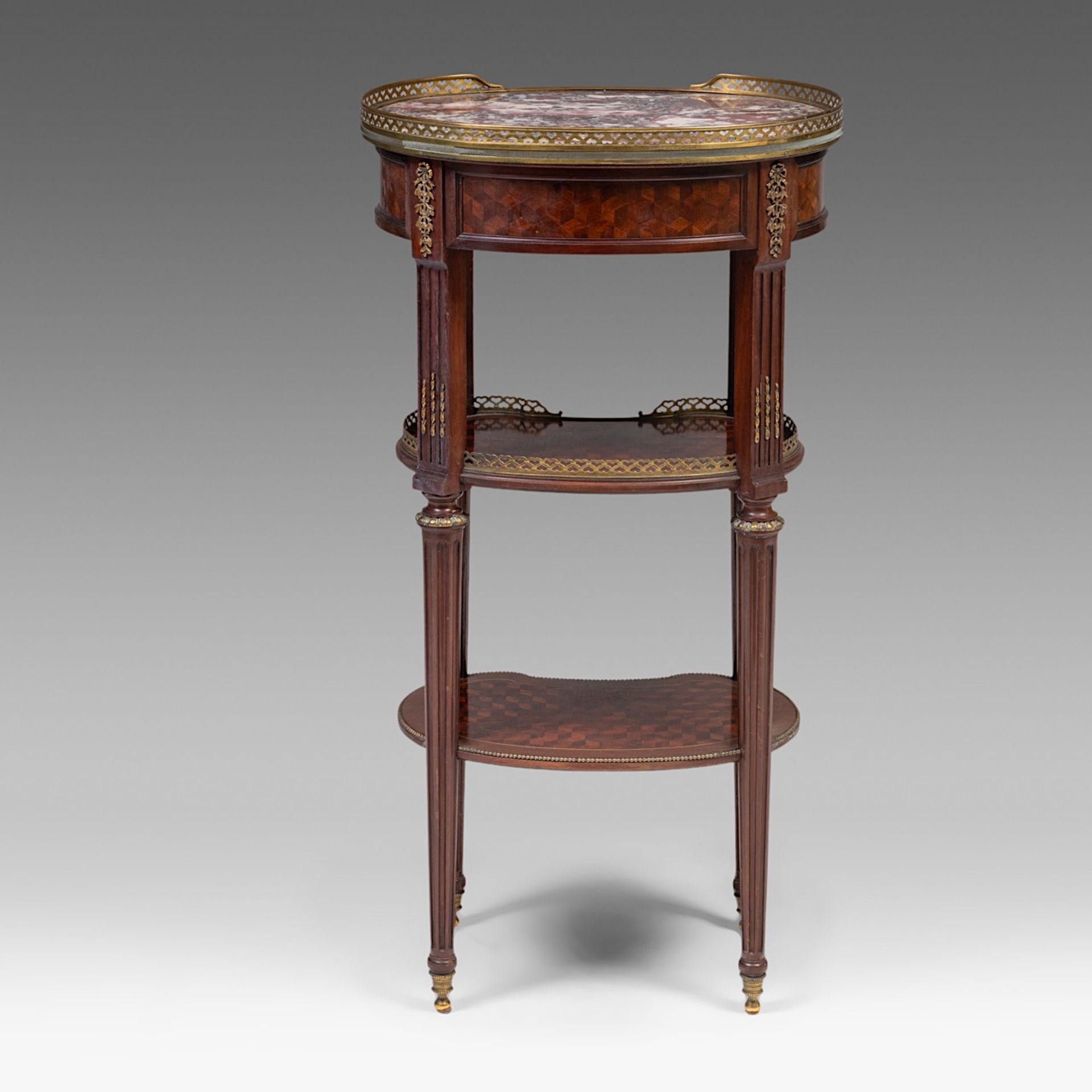A Louis XVI-style marble-topped side table, signed Francois Linke (1855-1946), H 83,5 cm - W 44,5 cm - Image 4 of 9
