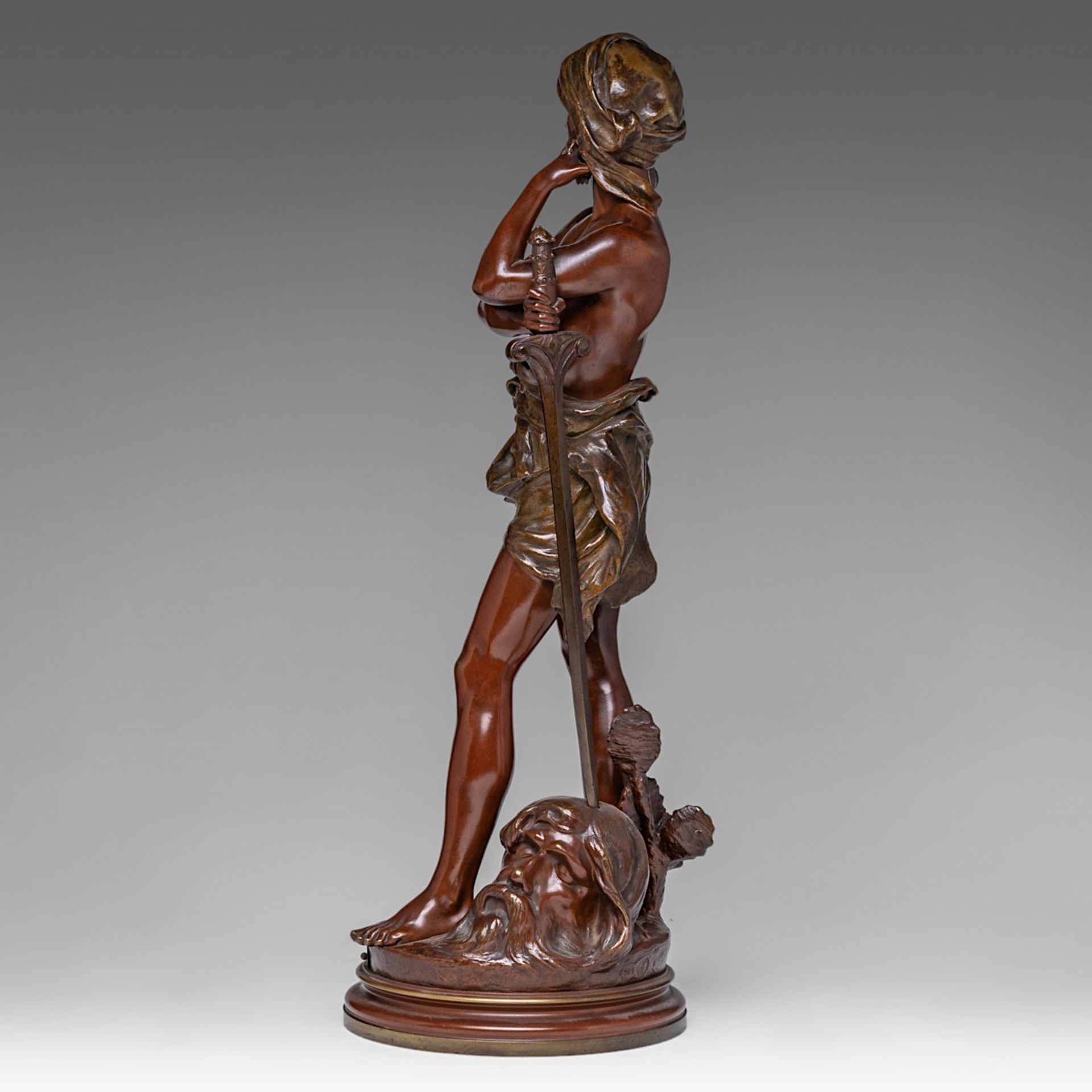 Henri Honore Ple (1853-1922), 'David Vainqueur', patinated bronze, H 61 cm - Image 3 of 7